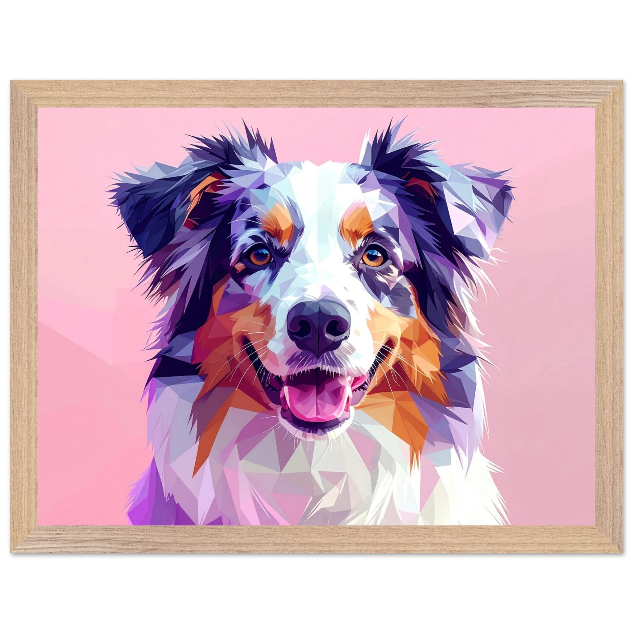 Abstrakte Hundekunst: Premium-Poster aus halbmattem Papier mit Holzrahmen – Lebendige Polygondrucke für Tierliebhaber