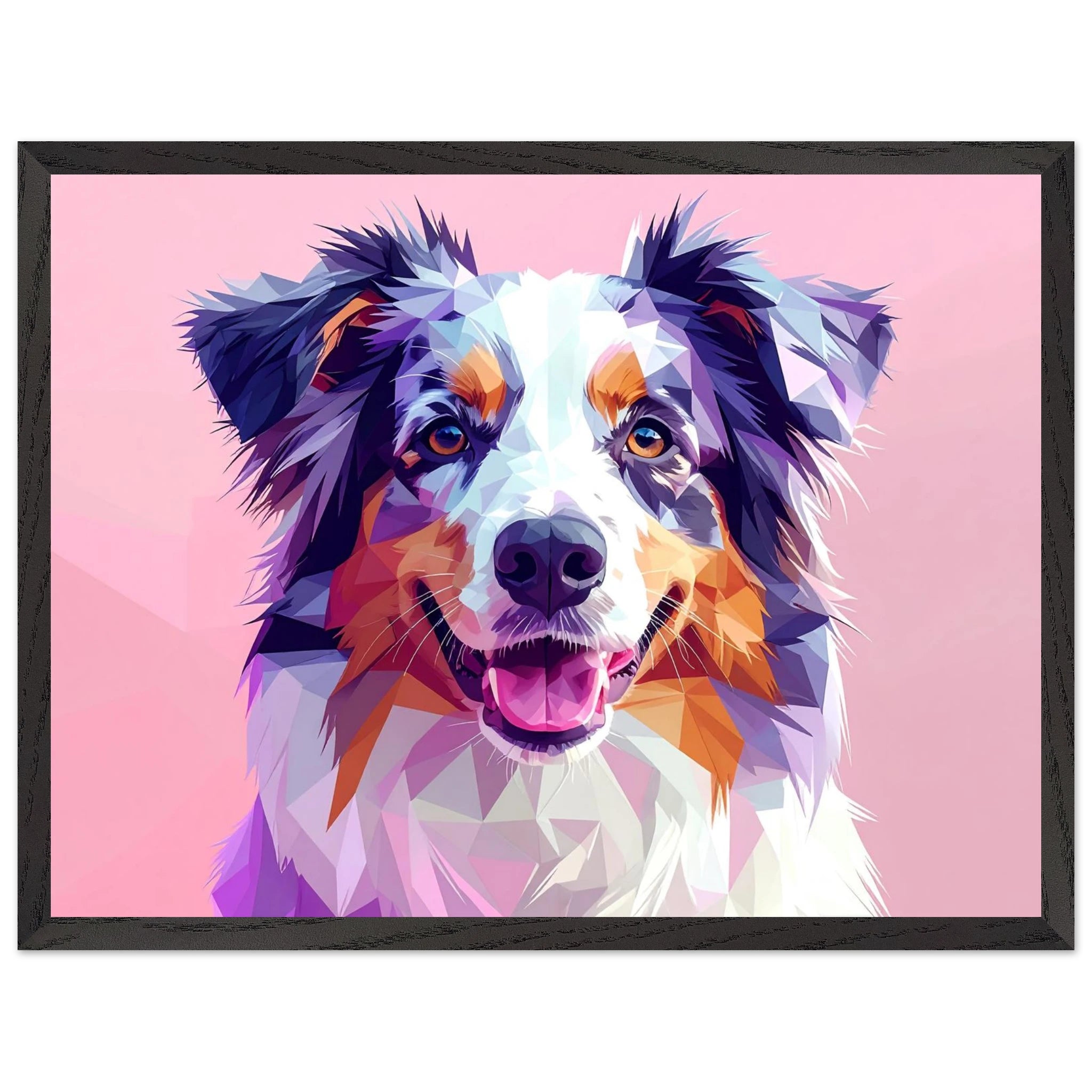 Abstrakte Hundekunst: Premium-Poster aus halbmattem Papier mit Holzrahmen – Lebendige Polygondrucke für Tierliebhaber