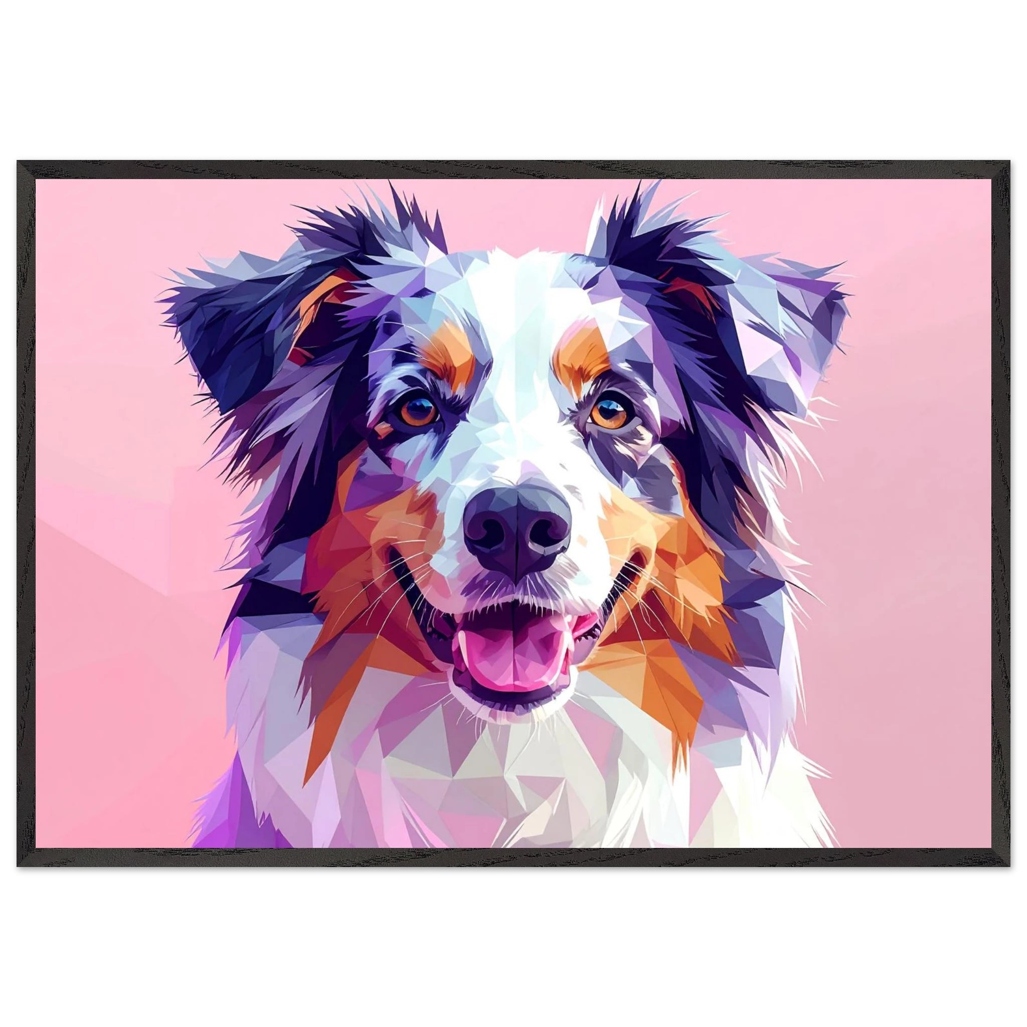 Abstrakte Hundekunst: Premium-Poster aus halbmattem Papier mit Holzrahmen – Lebendige Polygondrucke für Tierliebhaber
