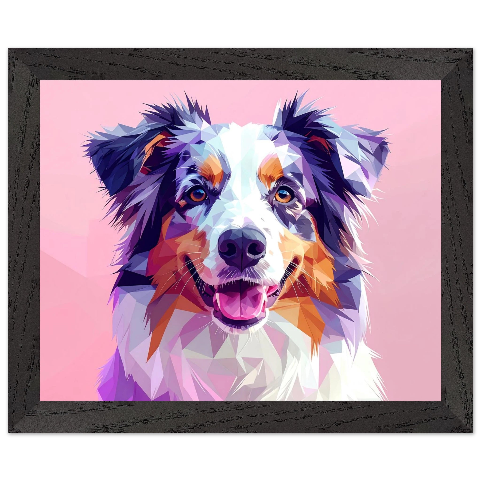 Abstrakte Hundekunst: Premium-Poster aus halbmattem Papier mit Holzrahmen – Lebendige Polygondrucke für Tierliebhaber