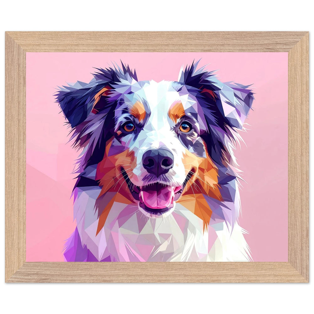 Abstrakte Hundekunst: Premium-Poster aus halbmattem Papier mit Holzrahmen – Lebendige Polygondrucke für Tierliebhaber