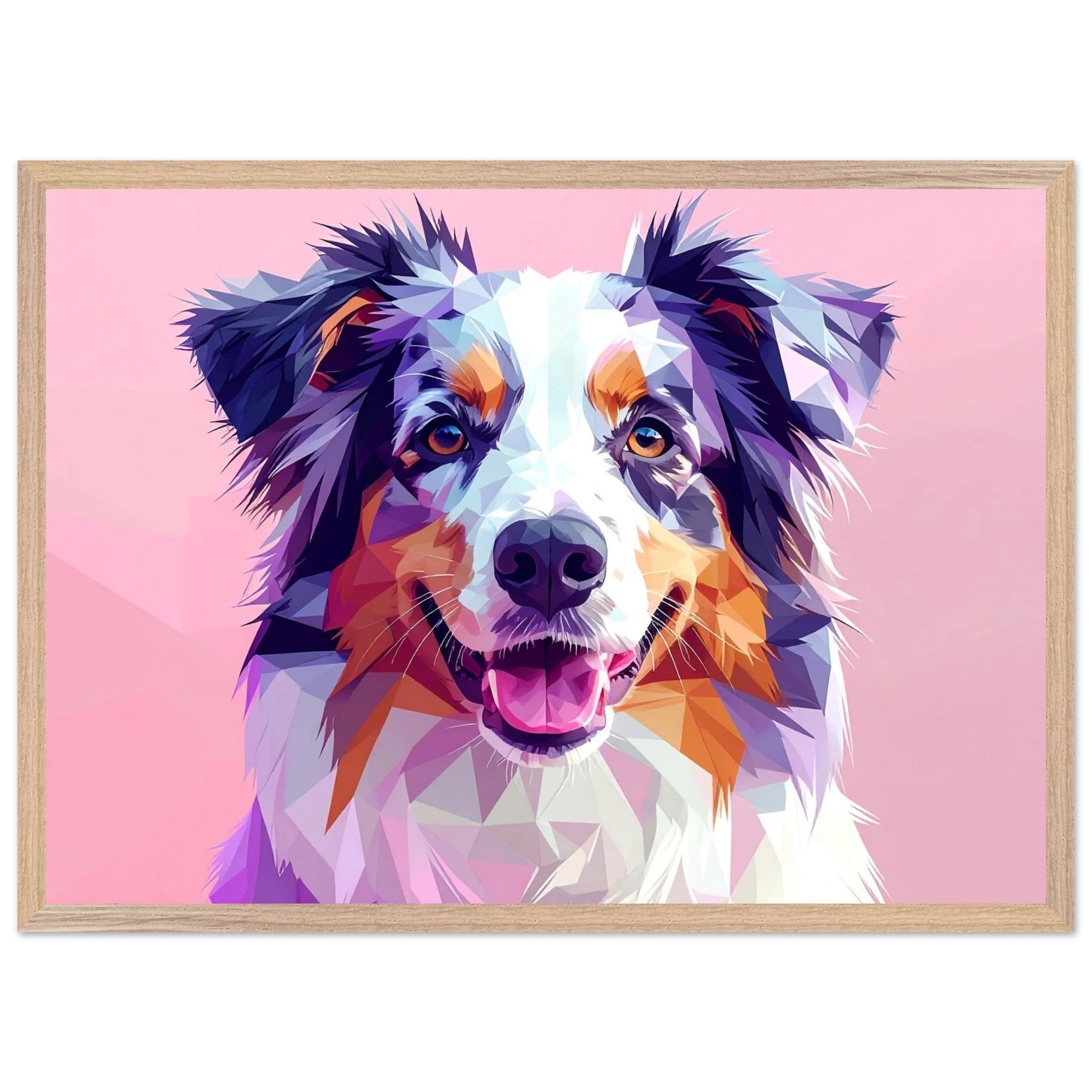 Abstrakte Hundekunst: Premium-Poster aus halbmattem Papier mit Holzrahmen – Lebendige Polygondrucke für Tierliebhaber