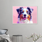 Abstrakte Hundekunst: Premium-Poster aus halbmattem Papier mit Holzrahmen – Lebendige Polygondrucke für Tierliebhaber
