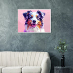 Abstrakte Hundekunst: Premium-Poster aus halbmattem Papier mit Holzrahmen – Lebendige Polygondrucke für Tierliebhaber