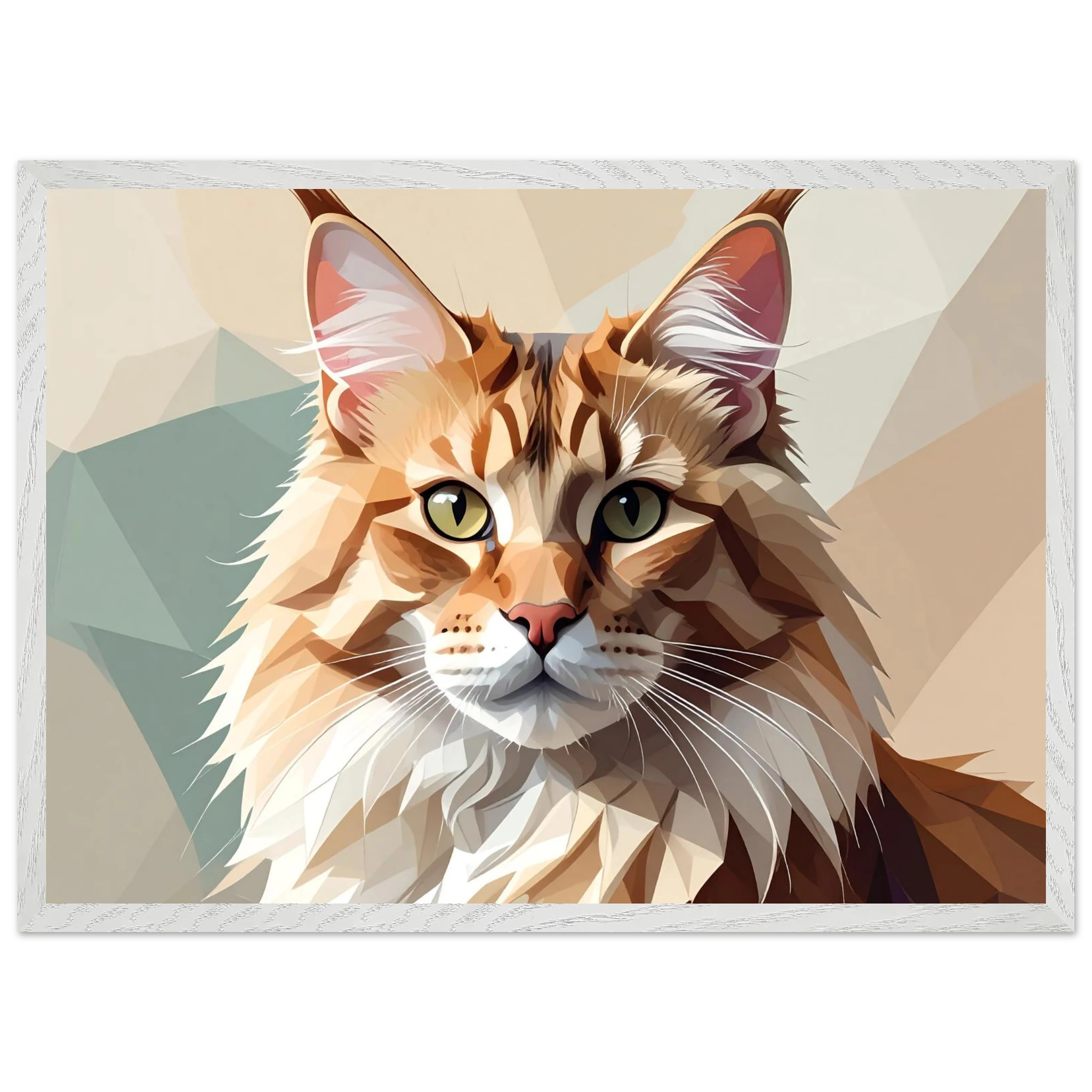 Abstrakte Maine Coon Katze: Premium-Poster aus halbmattem Premium-Papier mit Holzrahmen-petllective