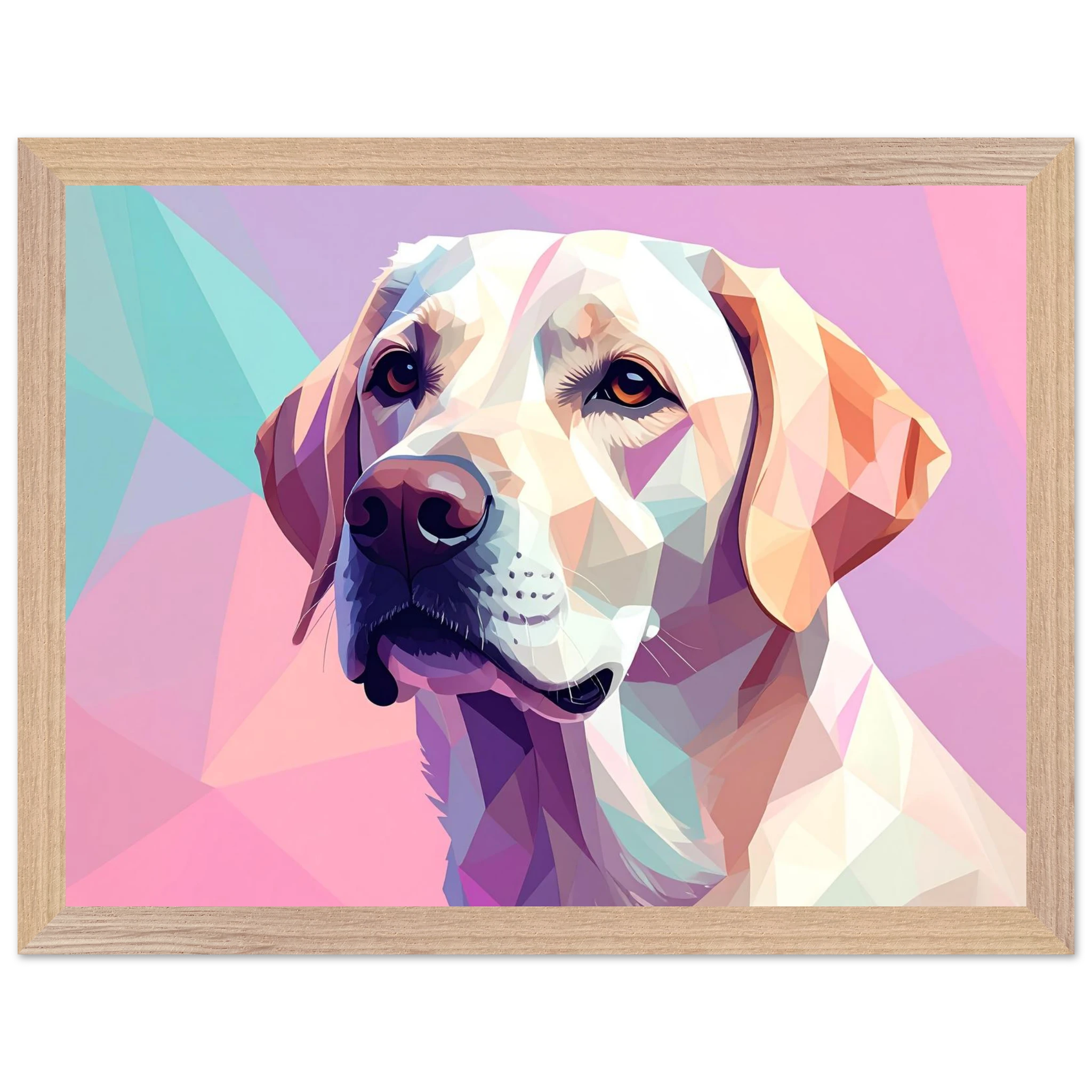 Labrador-Retriever-Portrait im Polygon-Stil: Premium-Poster mit Holzrahmen – Lebendige Farben-petllective