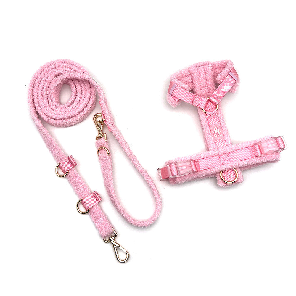 Hundegeschirr-Set – Teddy-Optik – Rosa – inkl. Leine