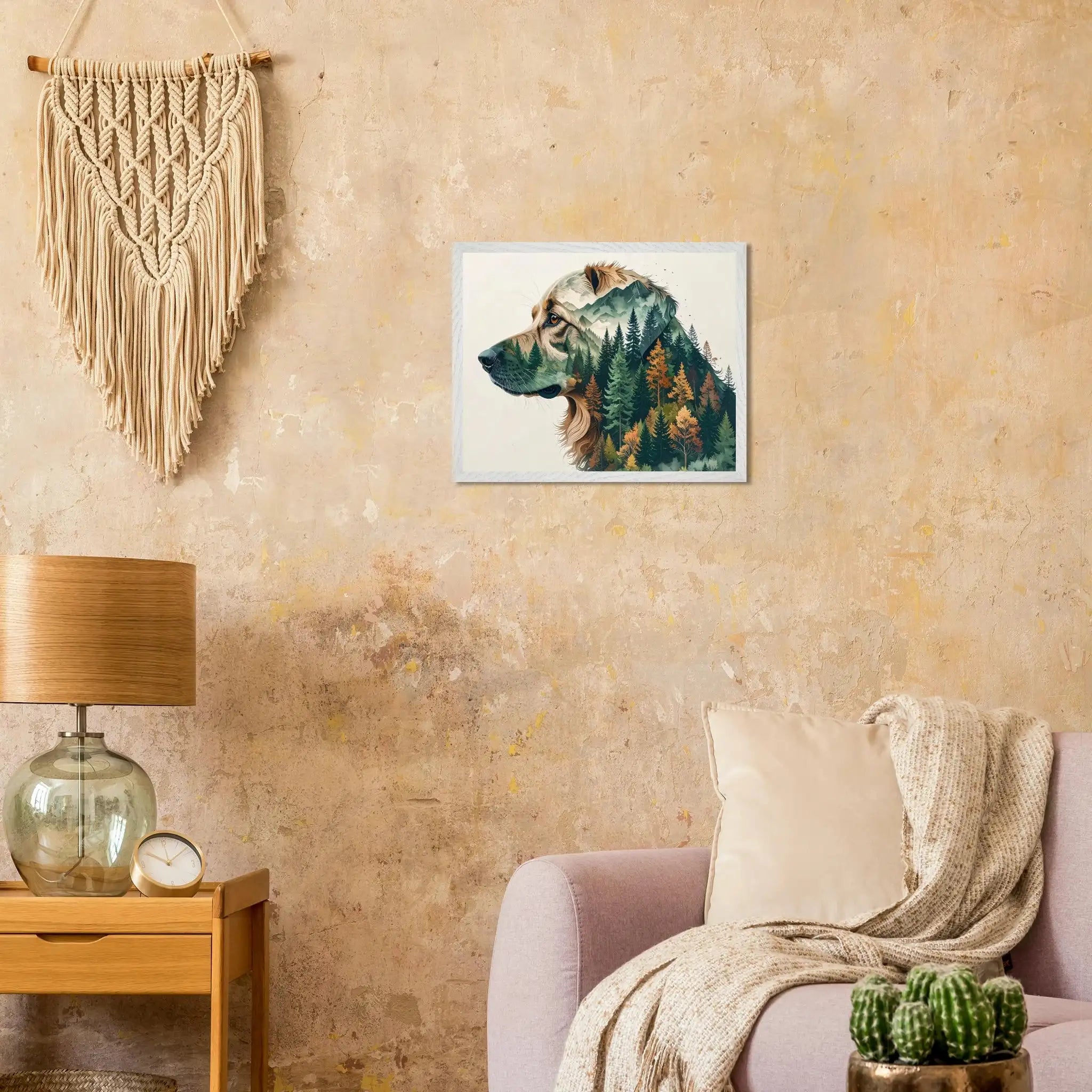 Hund Wald & Berge Wandbild – Premium Poster mit Rahmen-petllective