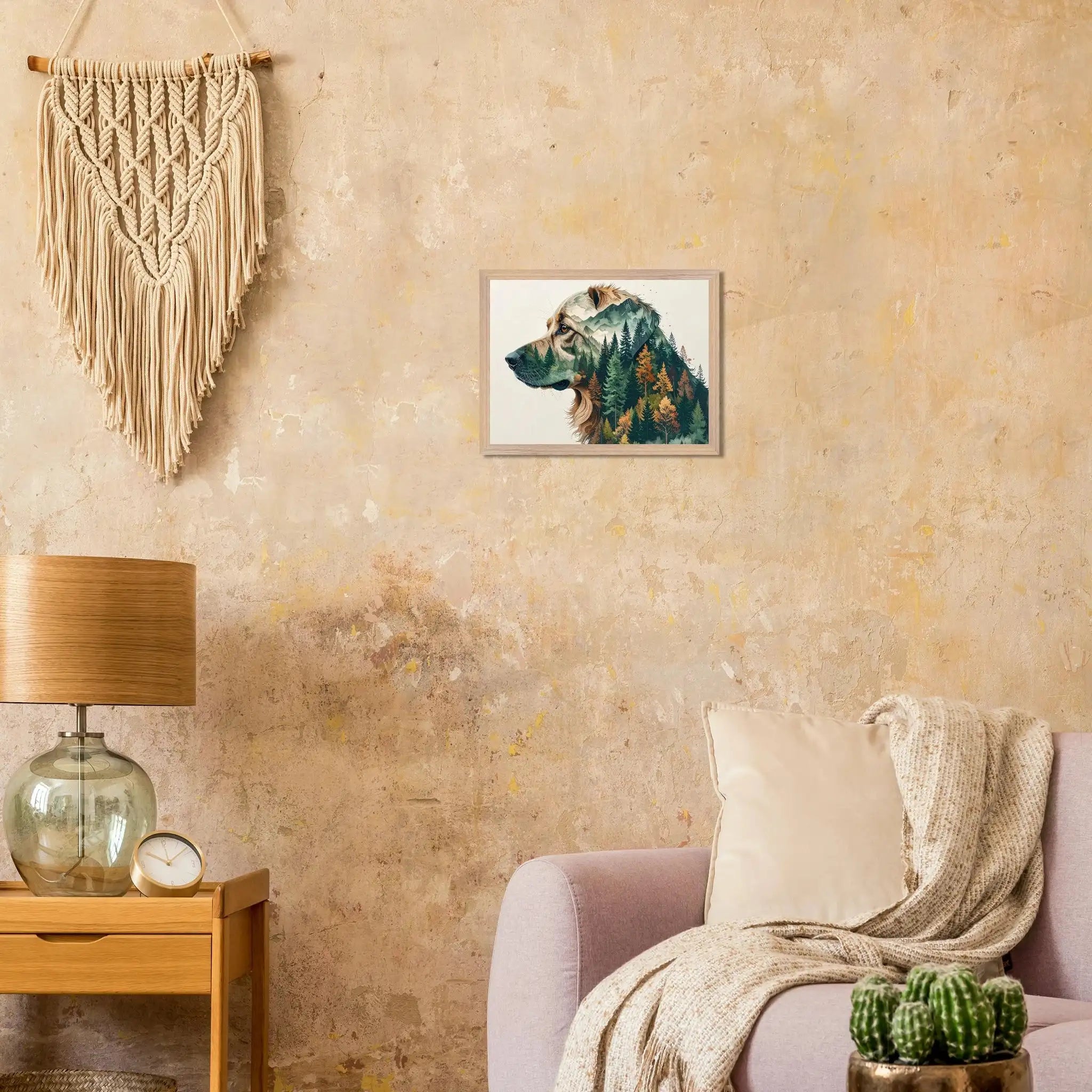 Hund Wald & Berge Wandbild – Premium Poster mit Rahmen-petllective