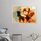 Golden Retriever Pop Art Premium-Poster mit Holzrahmen – Lebendige Wandkunst in deiner Wunschgröße und Rahmenfarbe-petllective