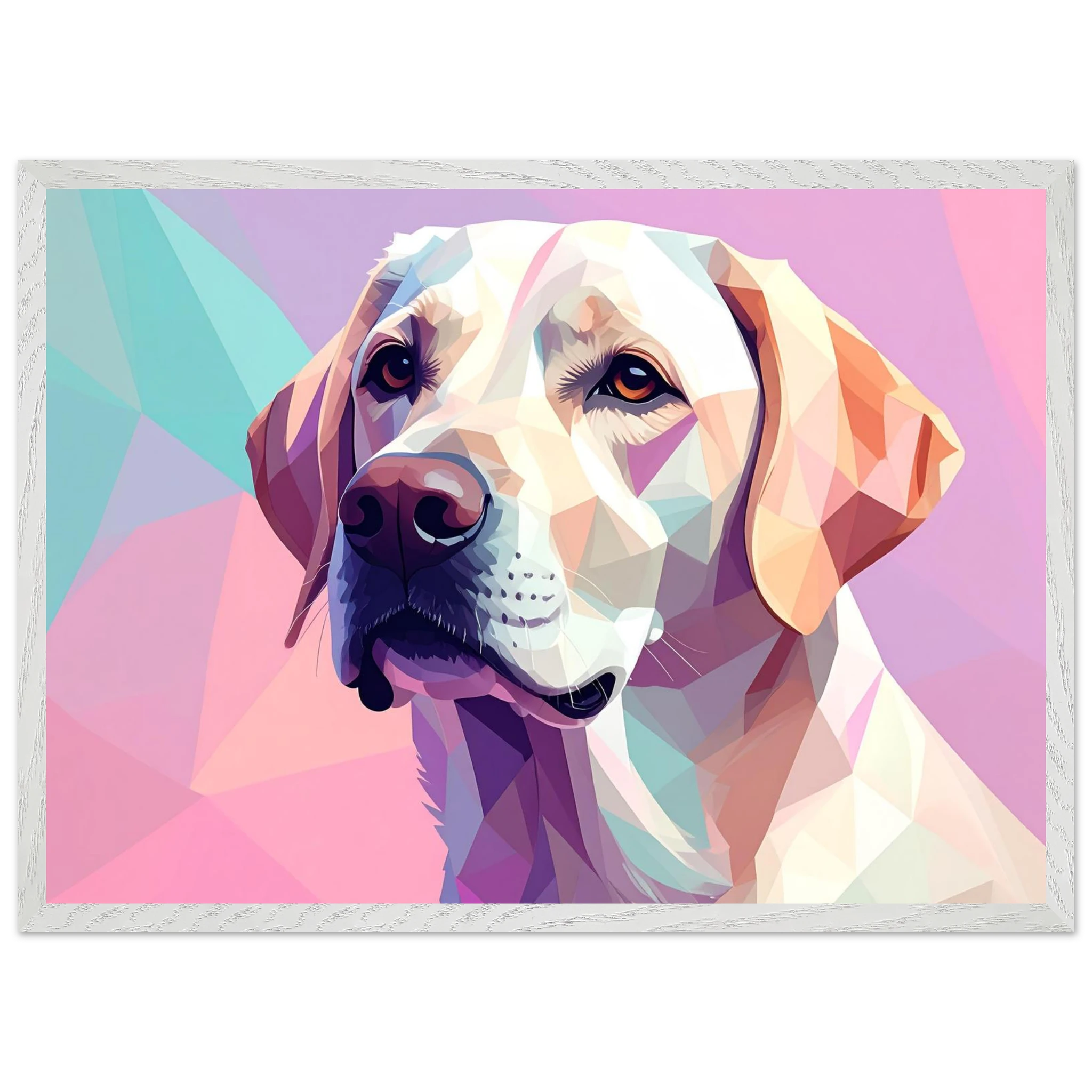 Labrador-Retriever-Portrait im Polygon-Stil: Premium-Poster mit Holzrahmen – Lebendige Farben-petllective