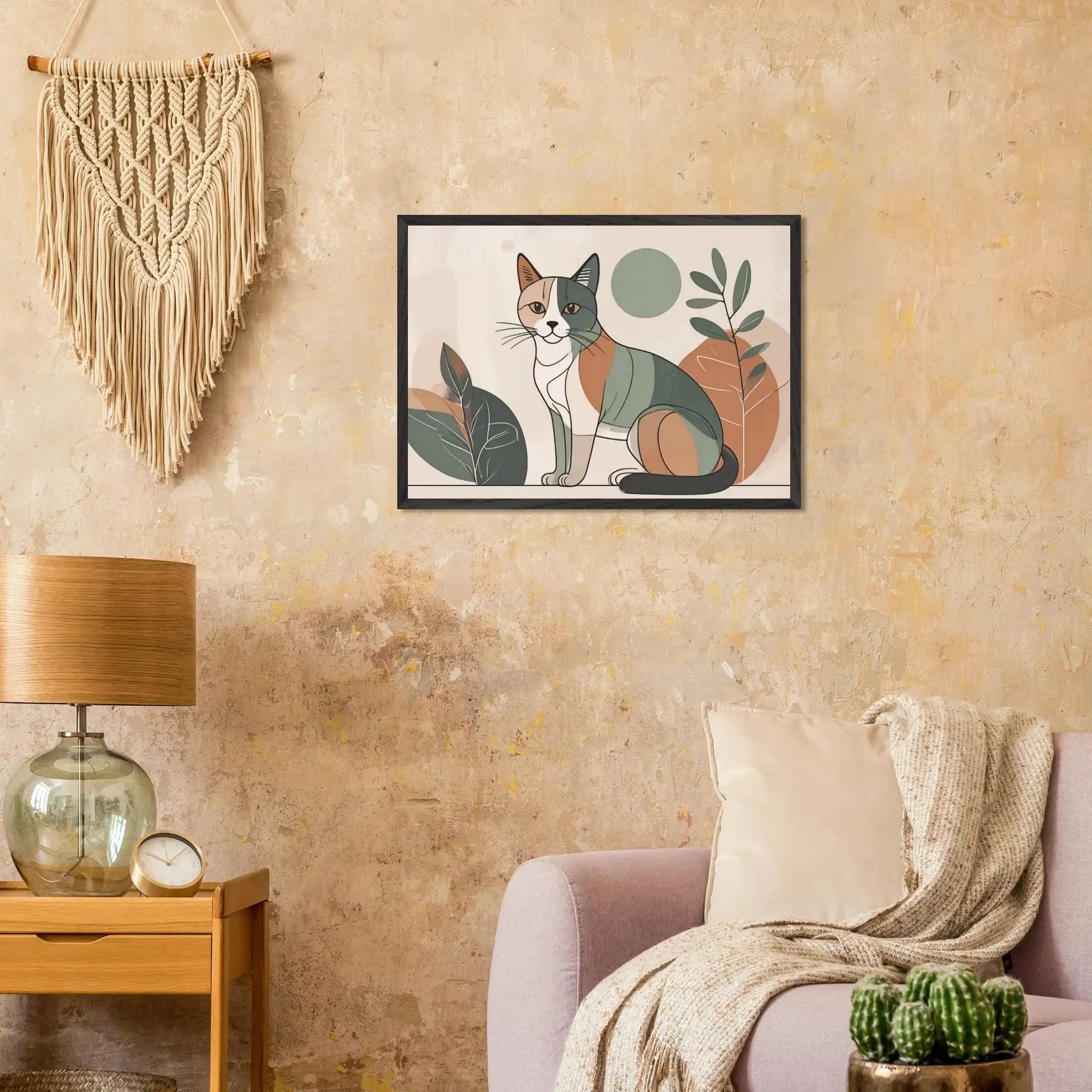 Katzen Wandbild im Scandi-Style – Premium Poster mit Holzrahmen-petllective