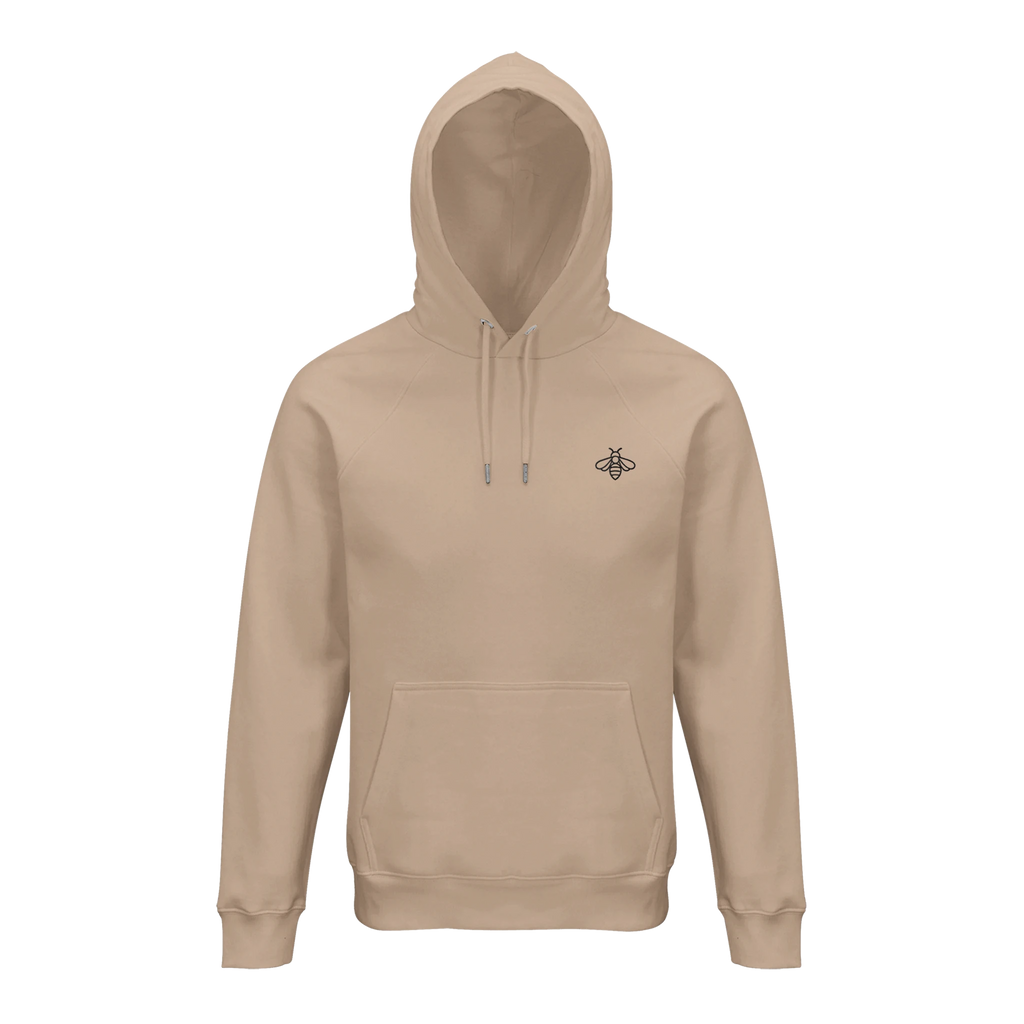 Unisex-Hoodie mit gesticktem Biene-Emblem auf der Brust, minimalistisches nachhaltiges Design von Petllective