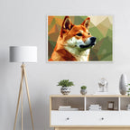 Shiba Inu Polygon Art Premium-Poster – Hundeliebe in leuchtenden Farben mit Holzrahmen-petllective