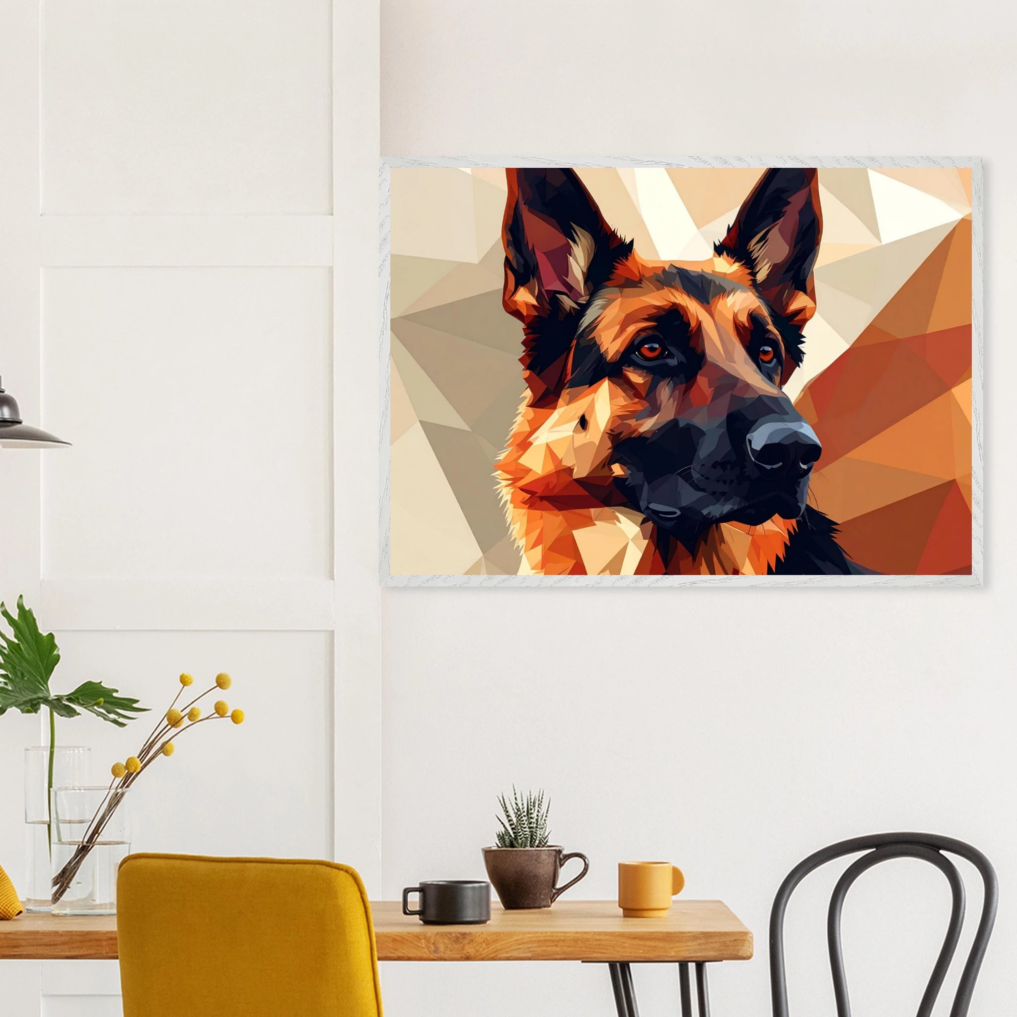 Abstrakter Schäferhund: Premium-Poster aus halbmattem Papier mit Holzrahmen – in verschiedenen Größen und Rahmenfarben-petllective