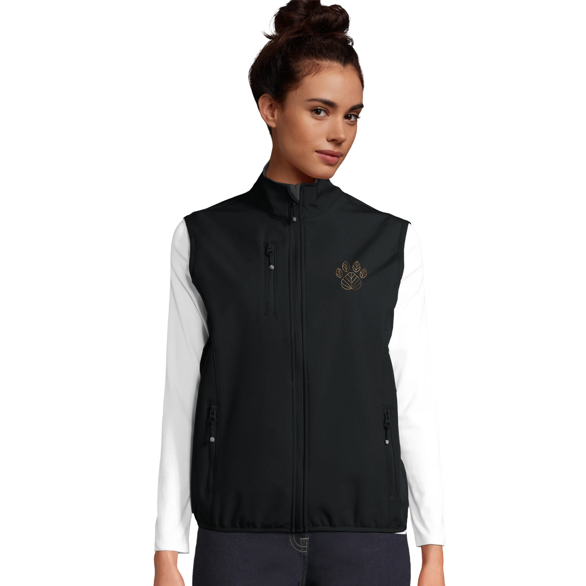 Damen Softshell Weste mit gestickter Herbstpfote-petllective