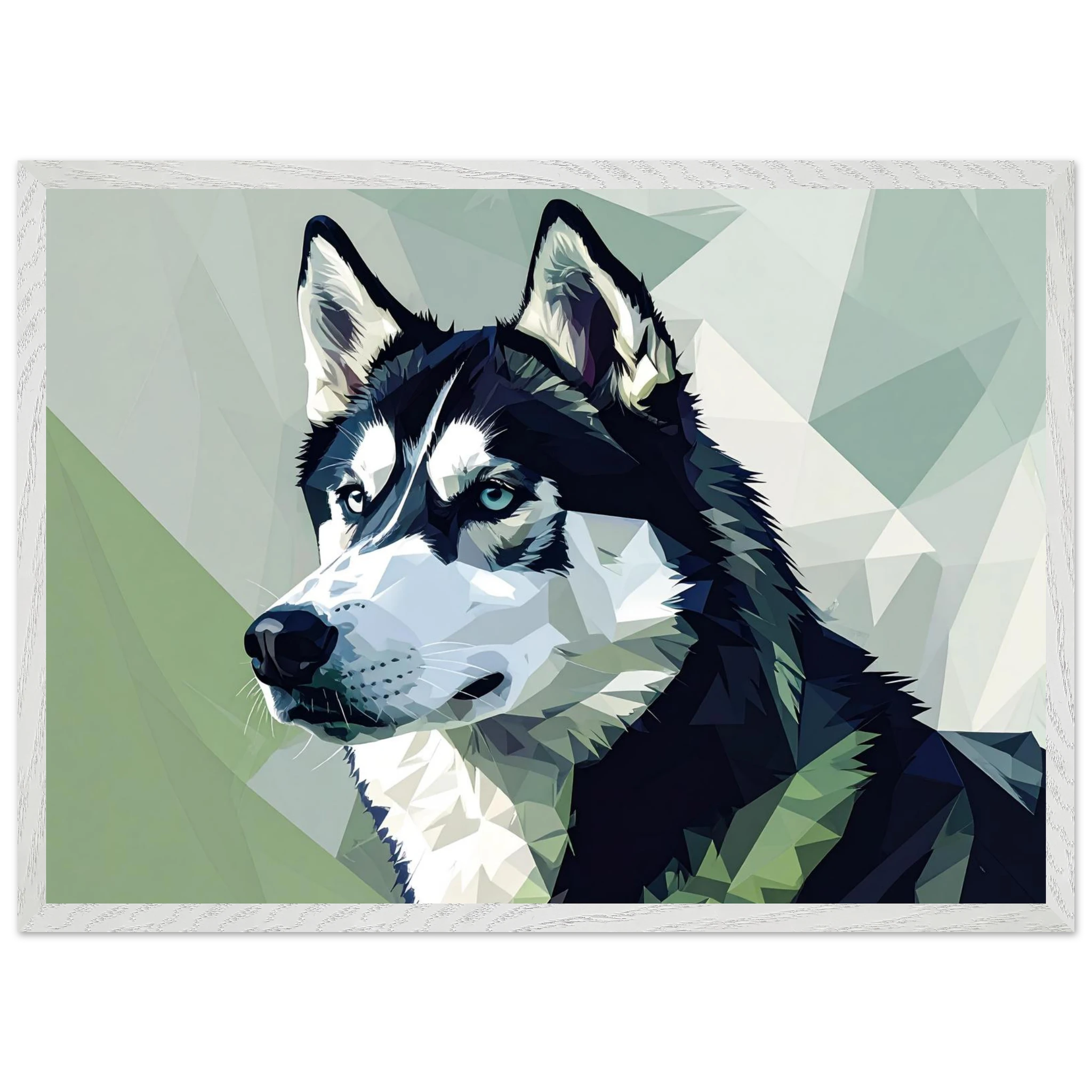 Abstraktes Husky-Porträt – Gerahmtes Premium-Poster mit lebendigen Farben und dezentem Glanz-petllective