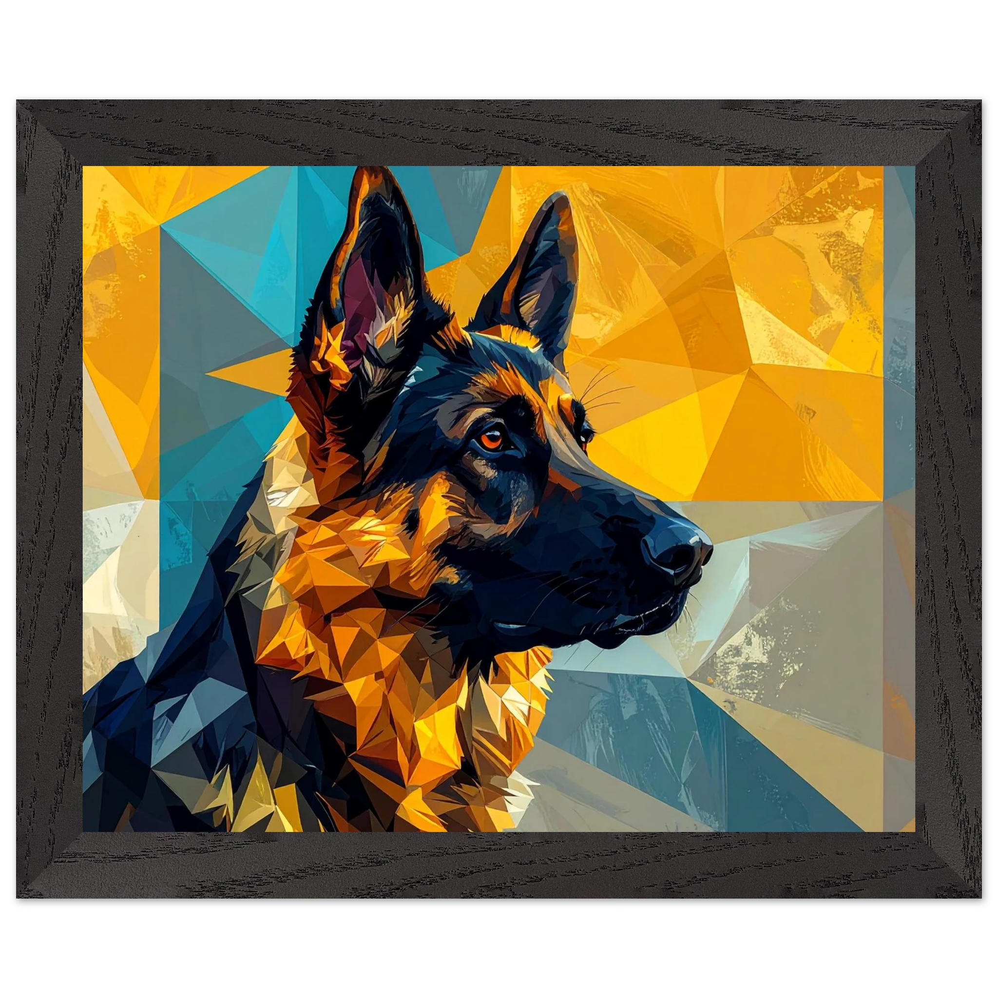 Geometrisches Schäferhund-Porträt: Premium-Poster mit Holzrahmen in deinem Stil-petllective