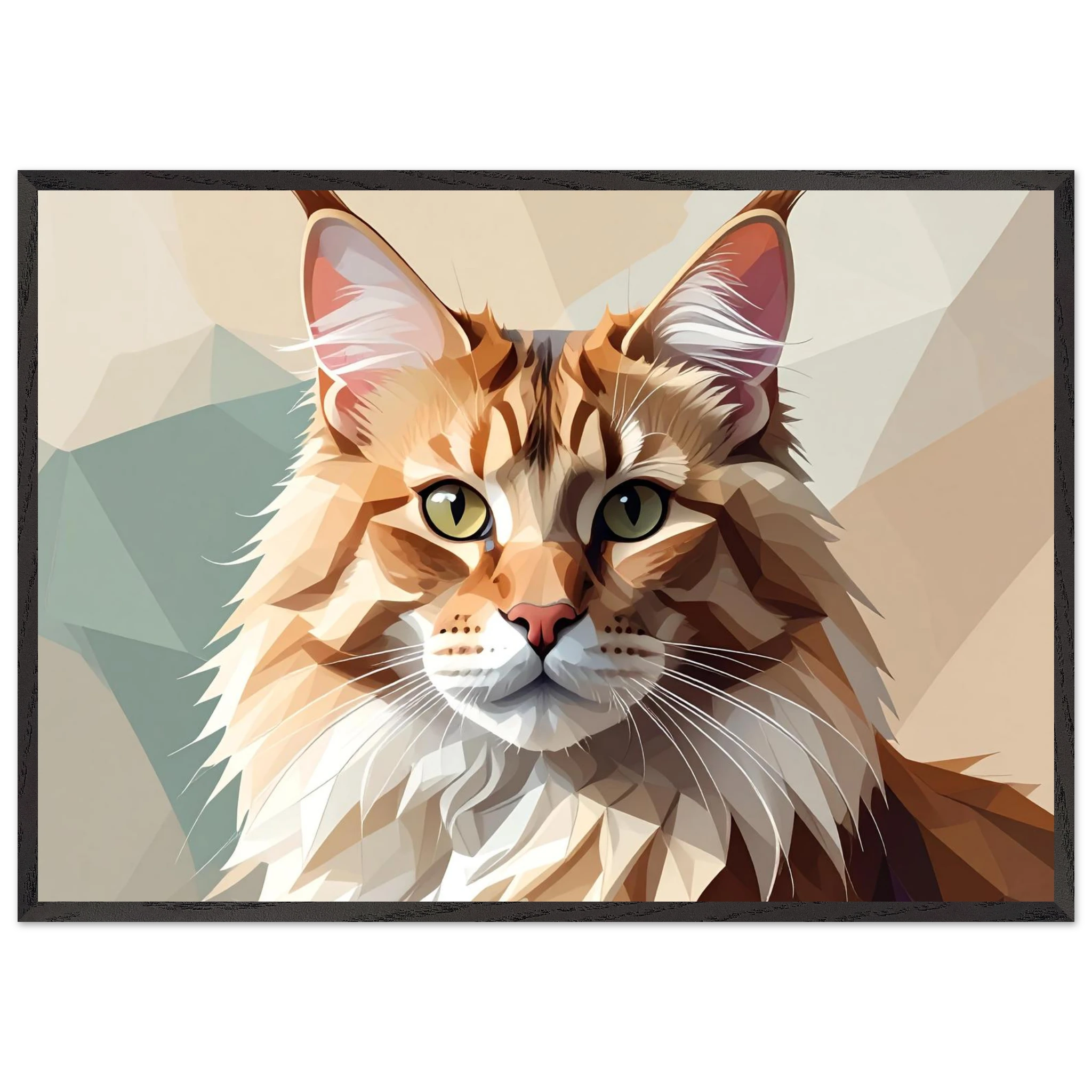 Abstrakte Maine Coon Katze: Premium-Poster aus halbmattem Premium-Papier mit Holzrahmen-petllective