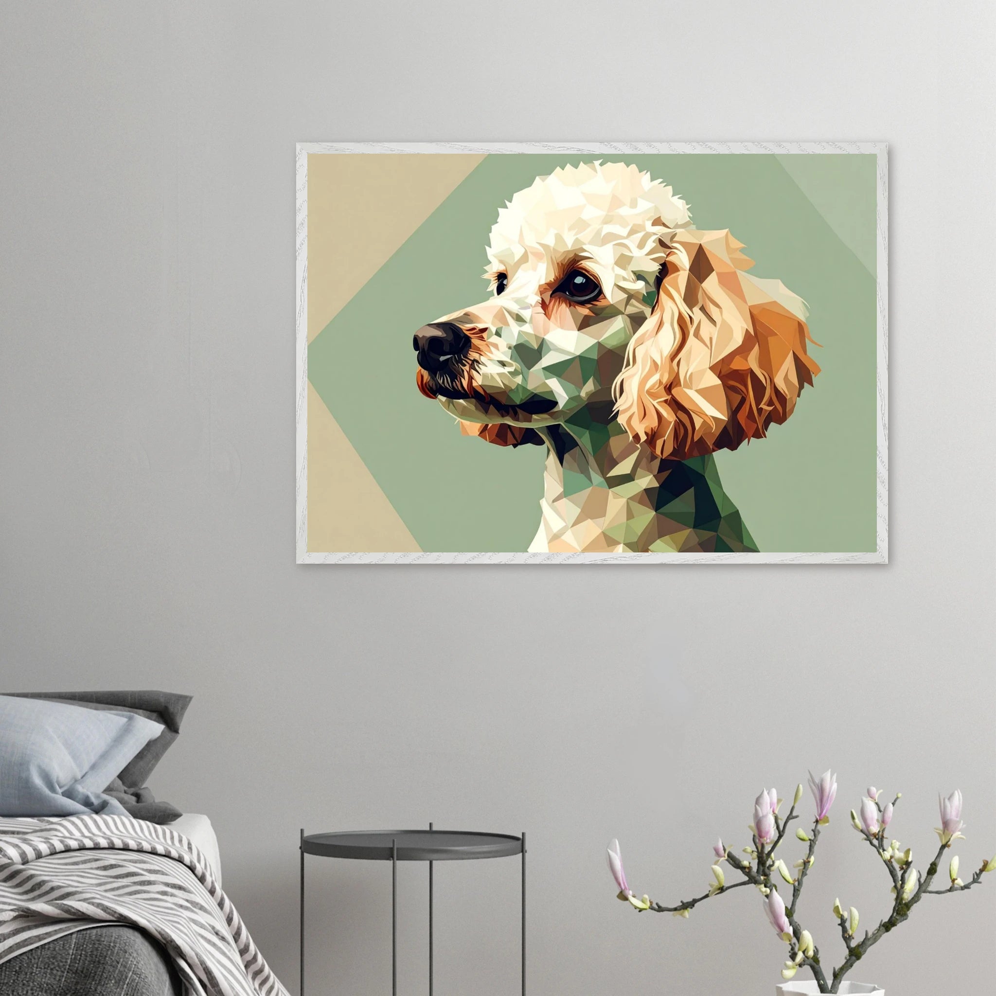 Abstrakter Pudel: Premium-Poster aus halbmattem Premium-Papier mit Holzrahmen – Modernes Haustier-Design-petllective
