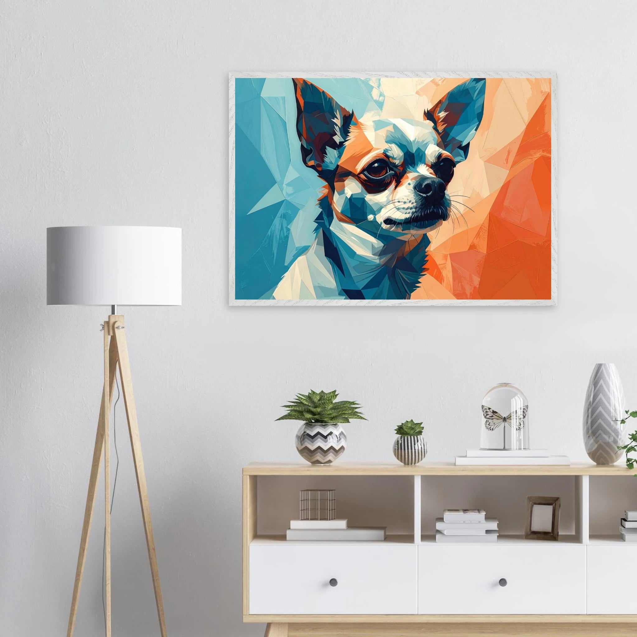 Chihuahua Geometrische Pop-Art: Premium-Poster aus halbmattem Premium-Papier mit Holzrahmen-petllective