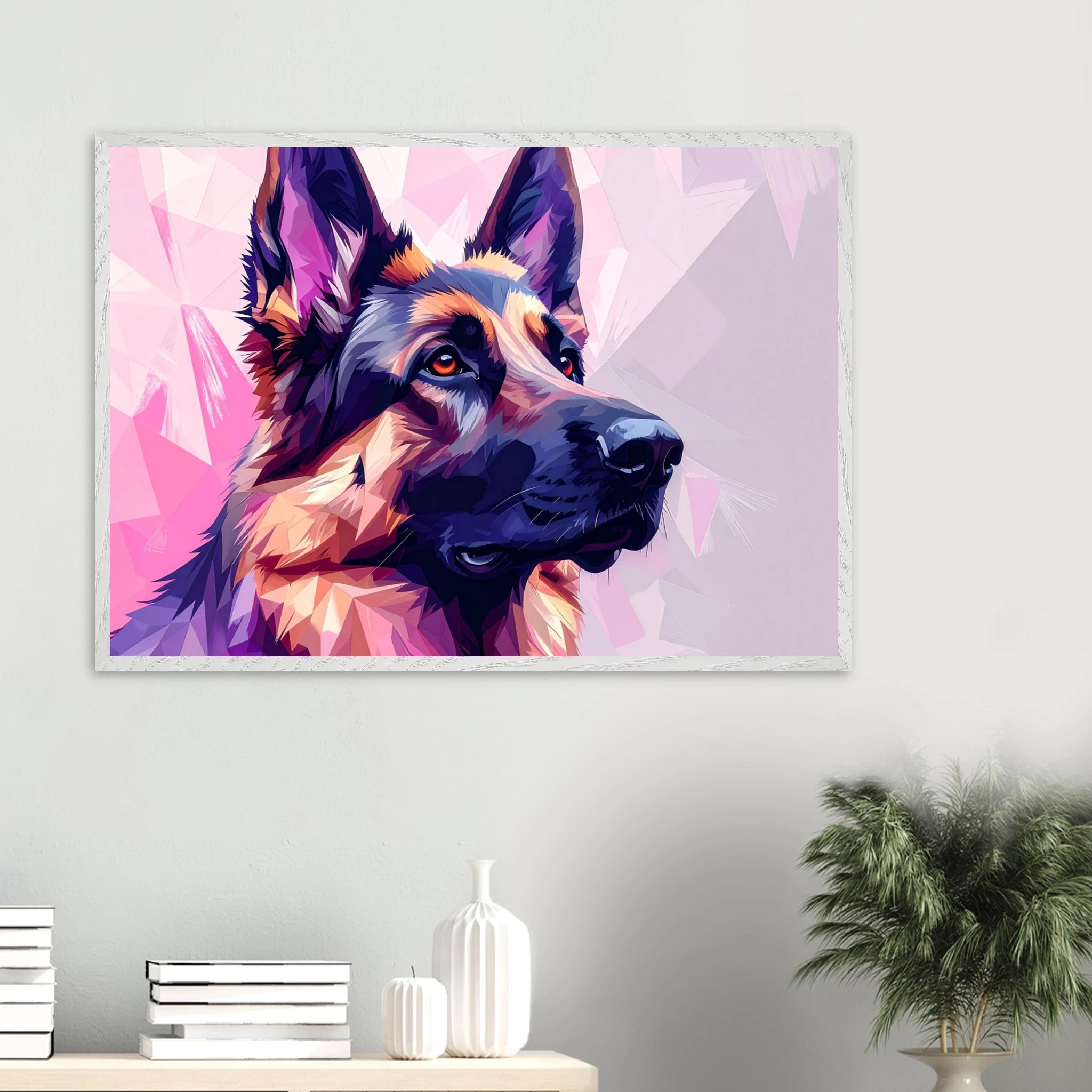 Abstrakter Schäferhund Kunstdruck – Premium Poster mit lebendigem Polygondesign-petllective