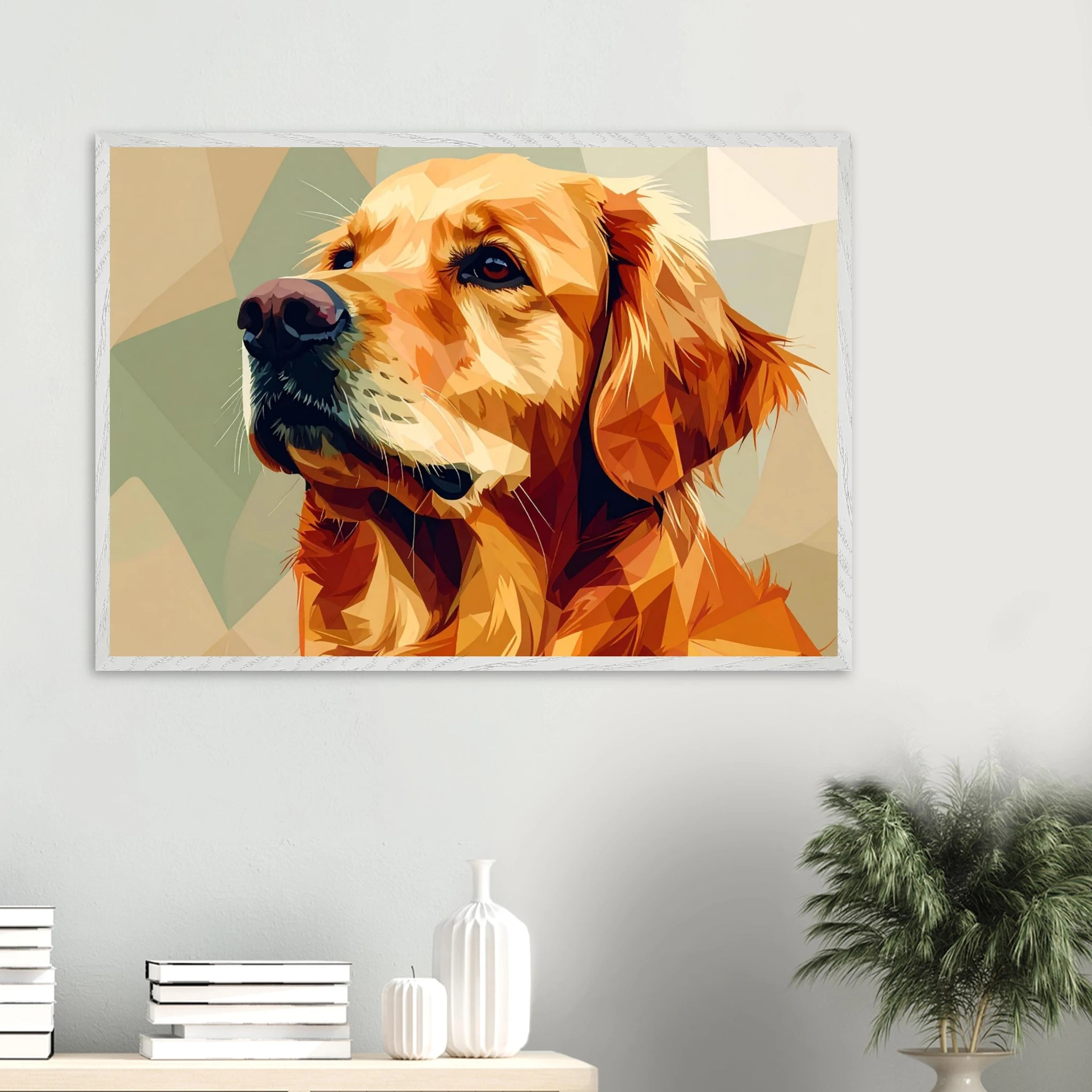 Golden Retriever Pop Art Premium-Poster mit Holzrahmen – Lebendige Wandkunst in deiner Wunschgröße und Rahmenfarbe-petllective