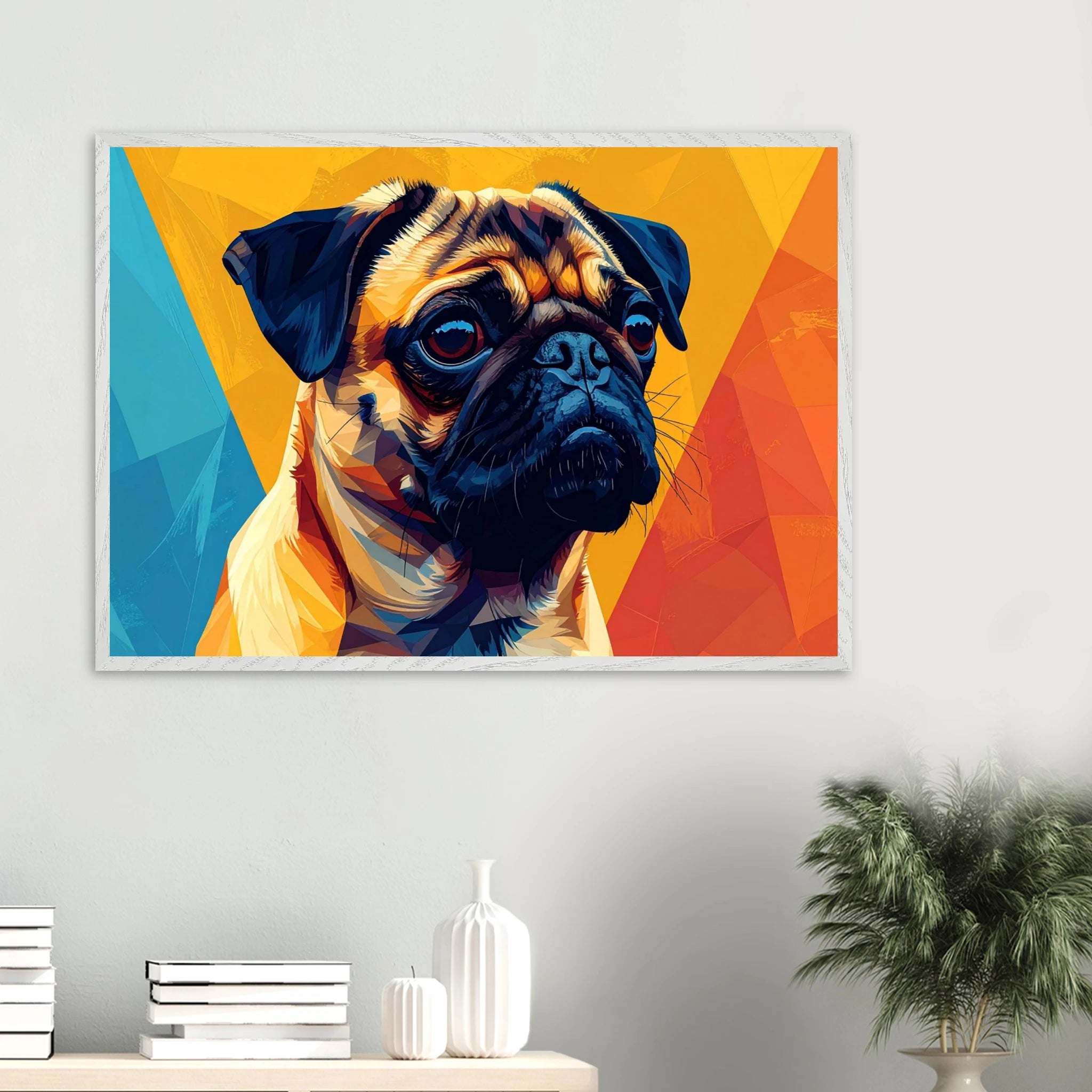 Abstrakter Mops-Kunstdruck: Premium-Poster mit Holzrahmen in leuchtendem, modernem Stil-petllective