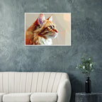 Abstraktes Katzenportrait Premium-Poster mit Rahmen – In orangefarbenem Polygon-Stil, in verschiedenen Größen und Rahmenfarben erhältlich-petllective