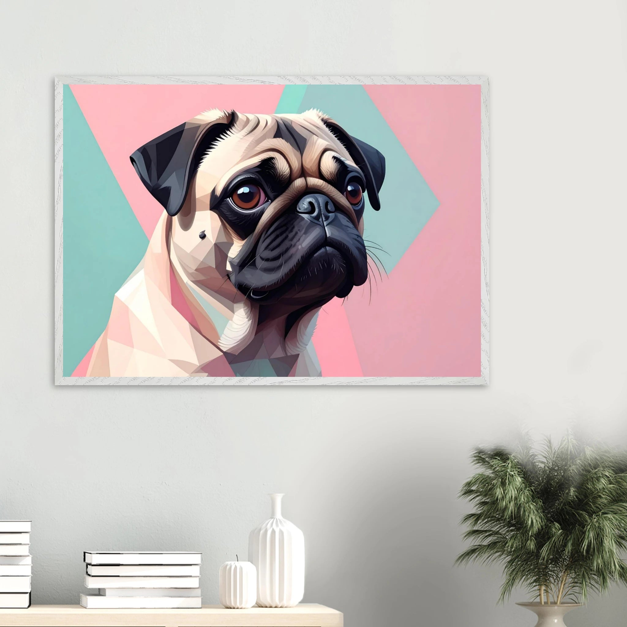 Niedlicher Mops im Pop-Art-Stil: Gerahmtes Premium-Poster mit lebendigen Farben und verschiedenen Rahmungen-petllective