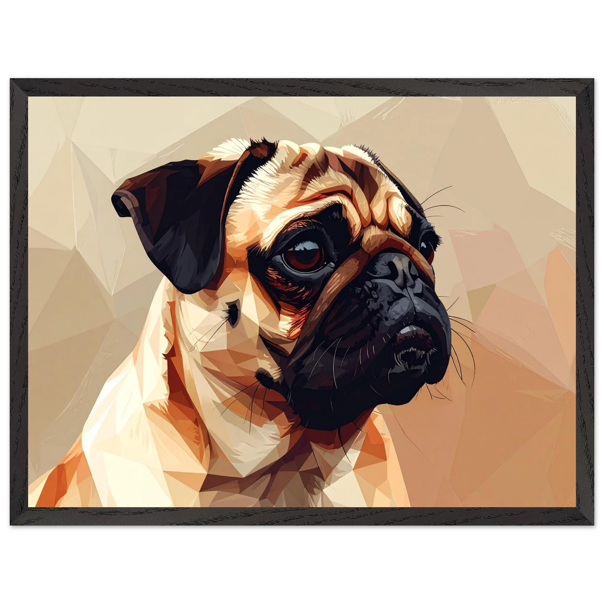 Gerahmtes Premium-Poster: Geometrischer Mops – Ausdrucksstarke Haustier-Kunst für Ihr Zuhause-petllective