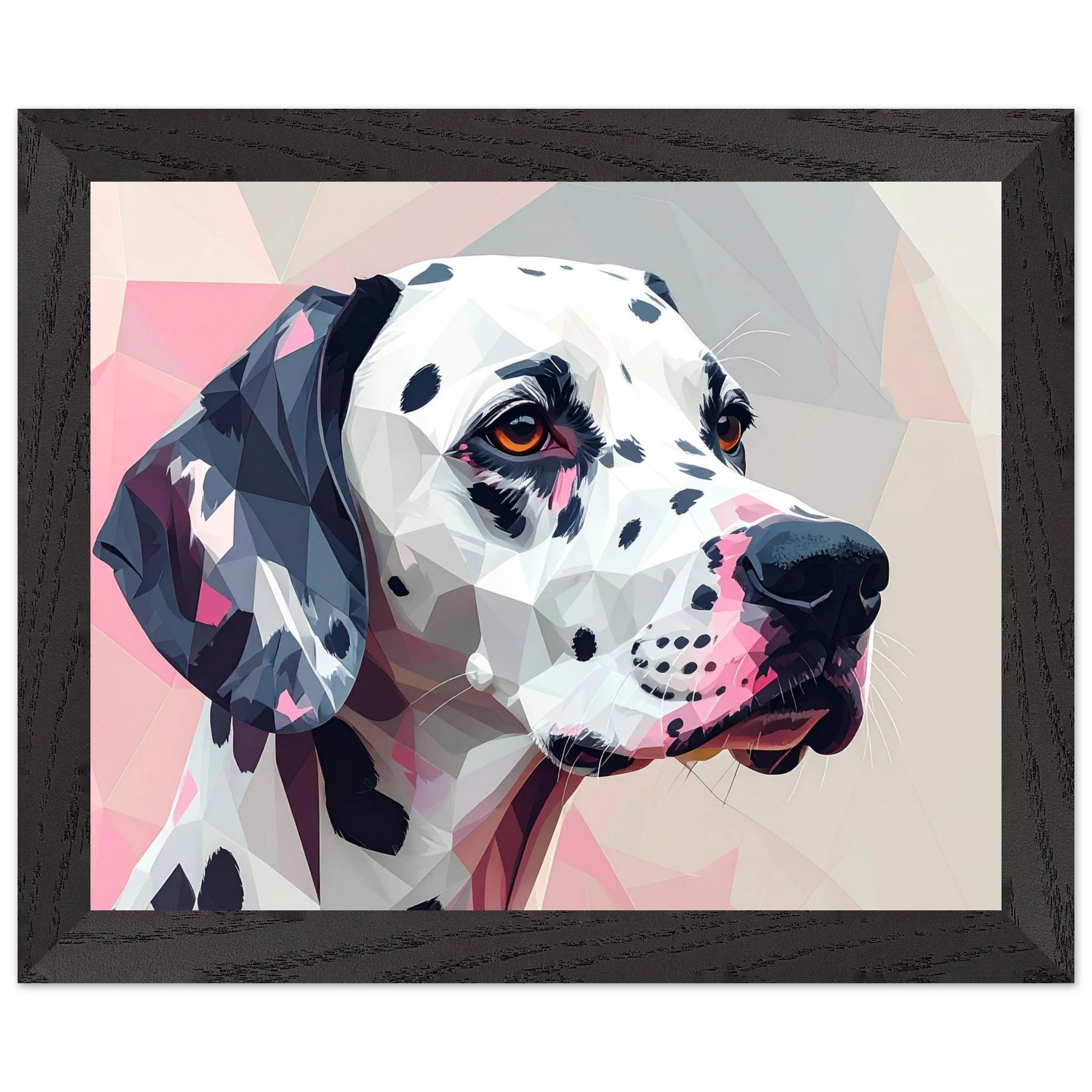 Abstraktes Dalmatiner-Porträt – Gerahmtes Premium-Poster in Pastellfarben und geometrischem Stil-petllective