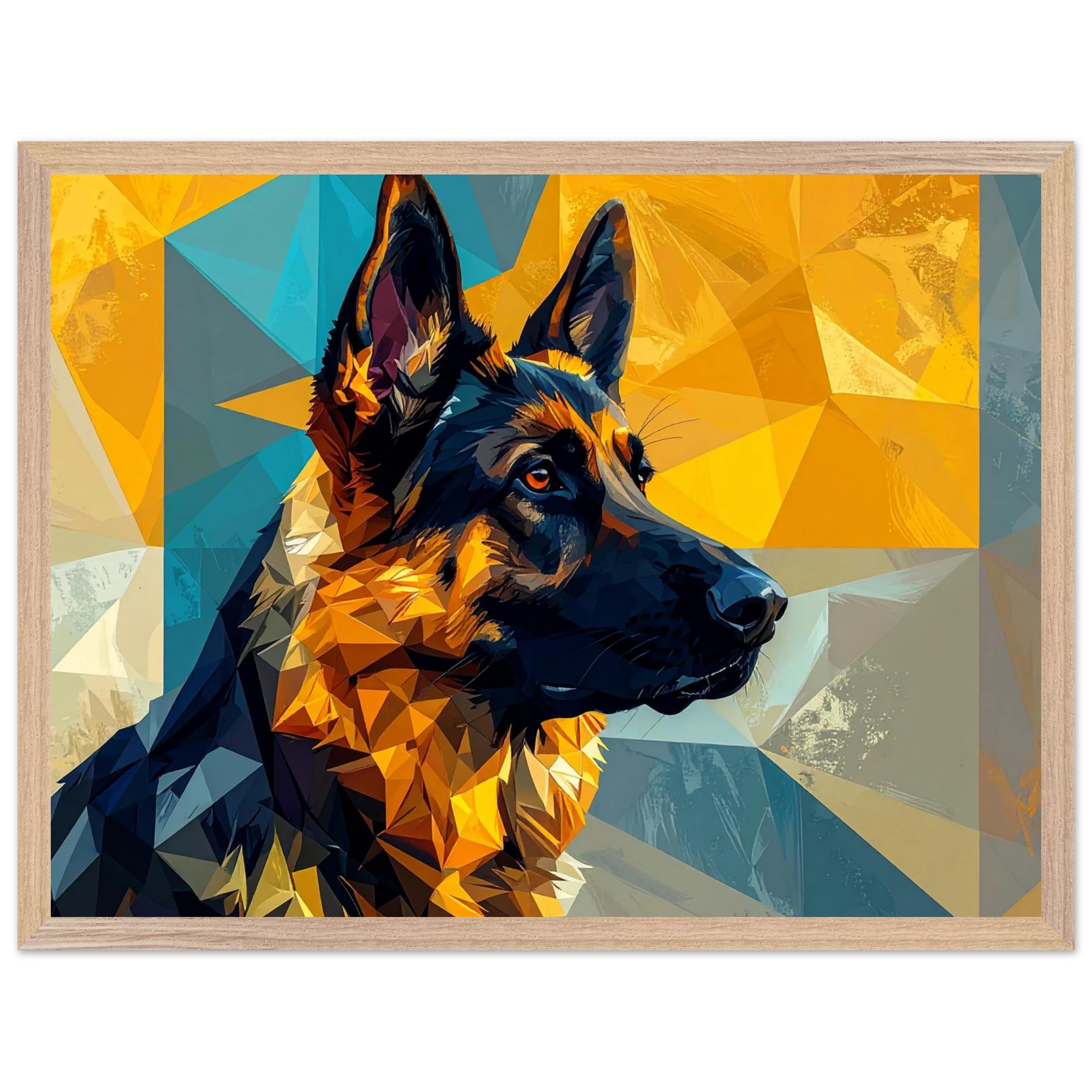 Geometrisches Schäferhund-Porträt: Premium-Poster mit Holzrahmen in deinem Stil-petllective
