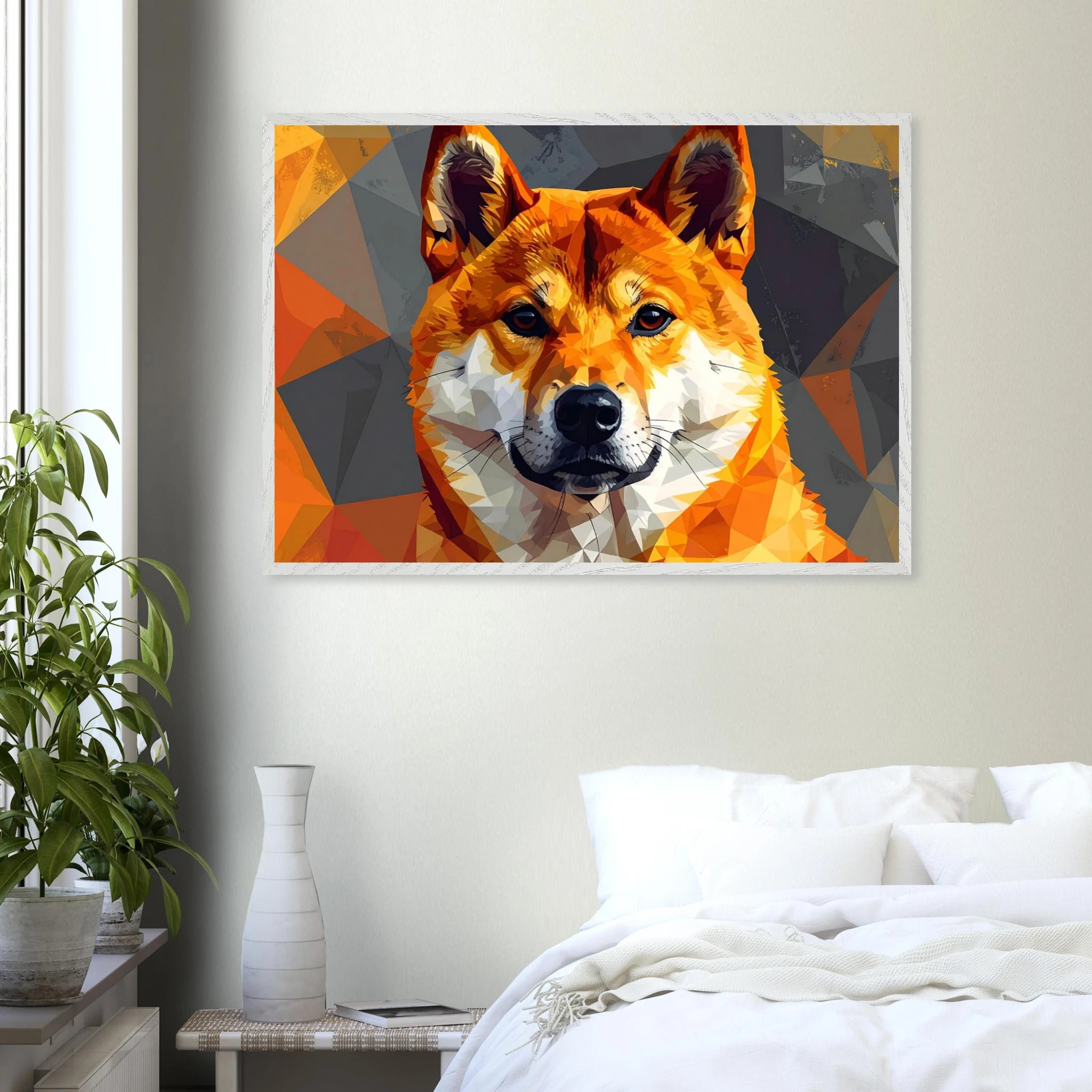Shiba Inu Polygon-Art: Gerahmtes Premium-Poster – Lebendige Farben & Edler Holzrahmen-petllective