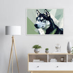 Abstraktes Husky-Porträt – Gerahmtes Premium-Poster mit lebendigen Farben und dezentem Glanz-petllective