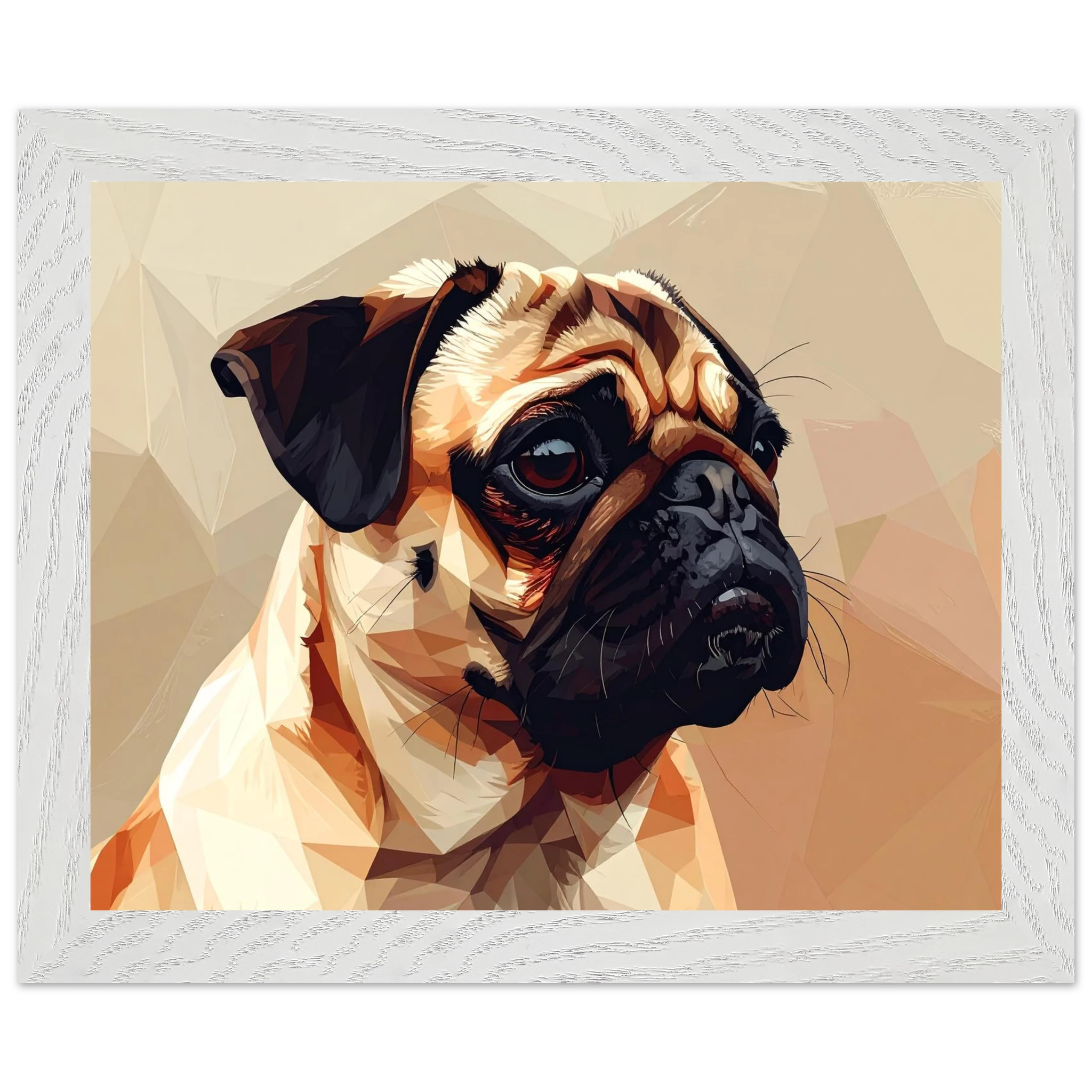 Gerahmtes Premium-Poster: Geometrischer Mops – Ausdrucksstarke Haustier-Kunst für Ihr Zuhause-petllective