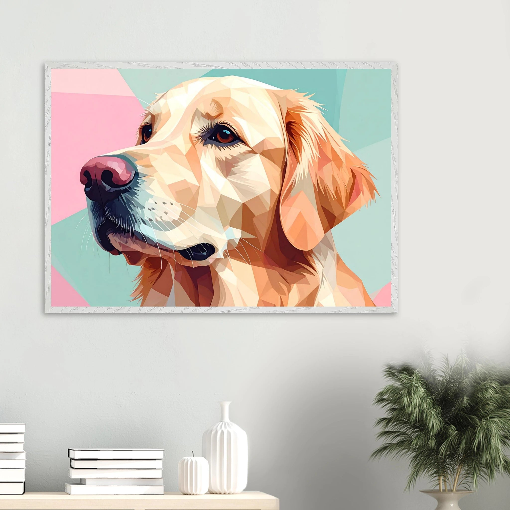 Abstrakter Golden Retriever: Premium-Poster mit Holzrahmen in deinem Wunschformat-petllective