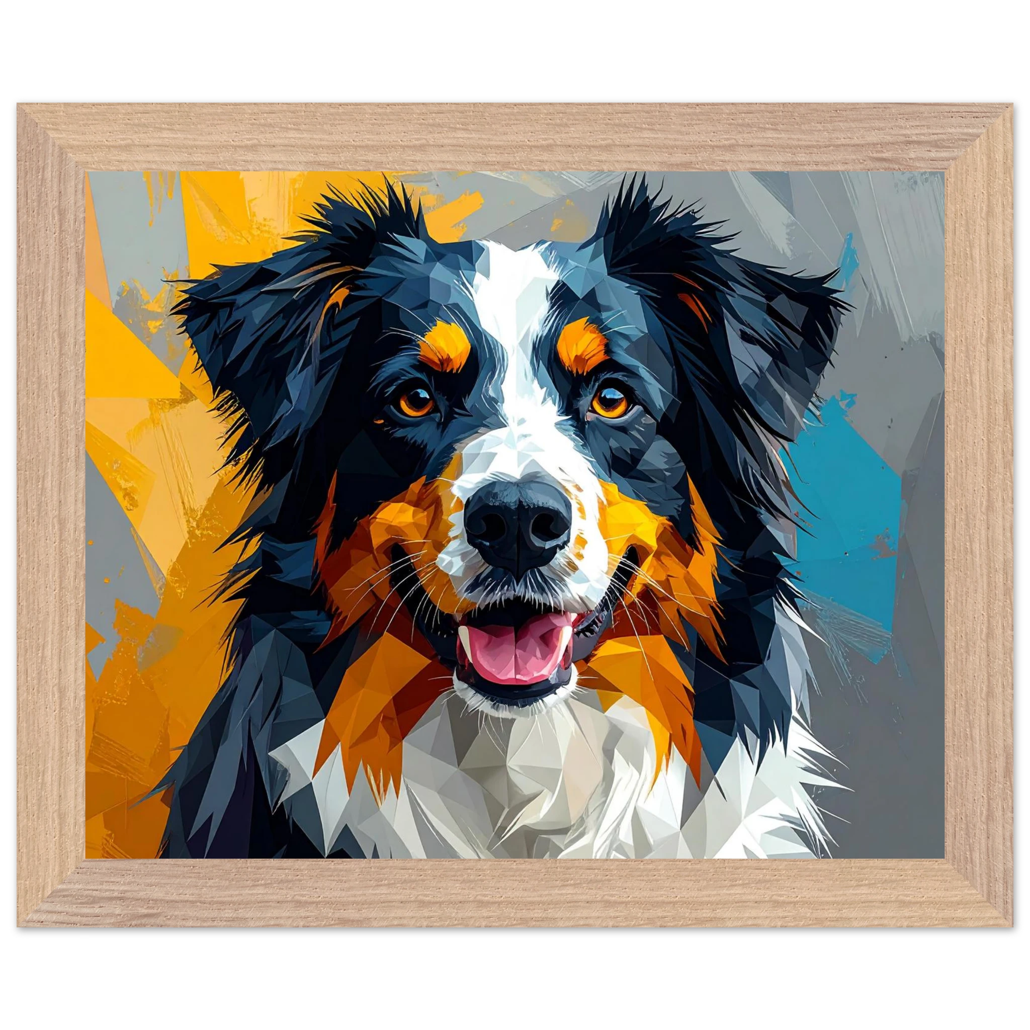 Bunter Hundeporträt-Poster: Premium-Poster aus halbmattem Premium-Papier mit Holzrahmen-petllective
