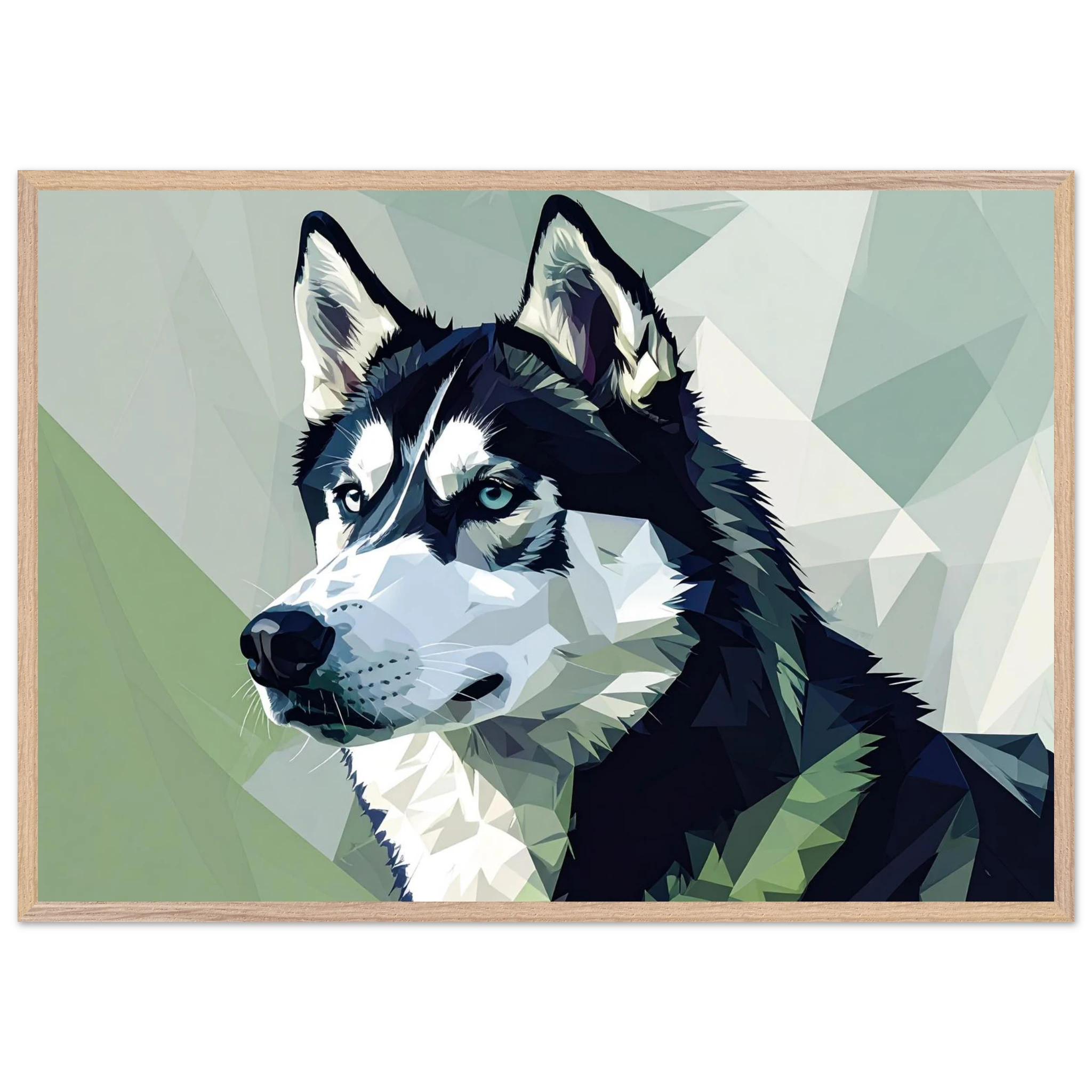 Abstraktes Husky-Porträt – Gerahmtes Premium-Poster mit lebendigen Farben und dezentem Glanz-petllective