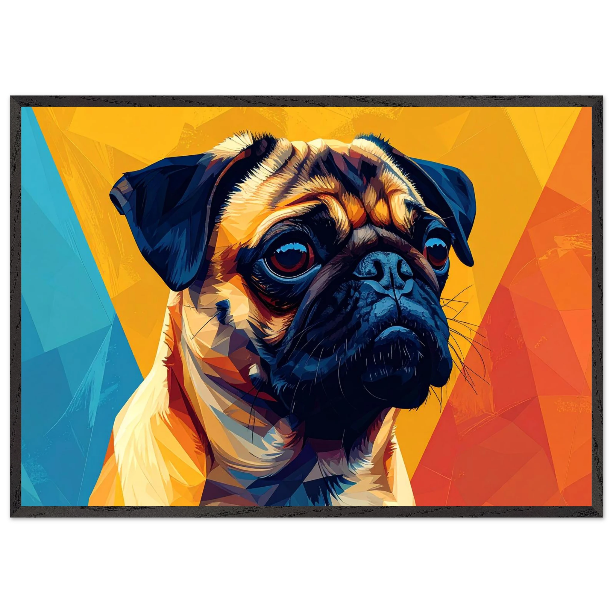 Abstrakter Mops-Kunstdruck: Premium-Poster mit Holzrahmen in leuchtendem, modernem Stil-petllective