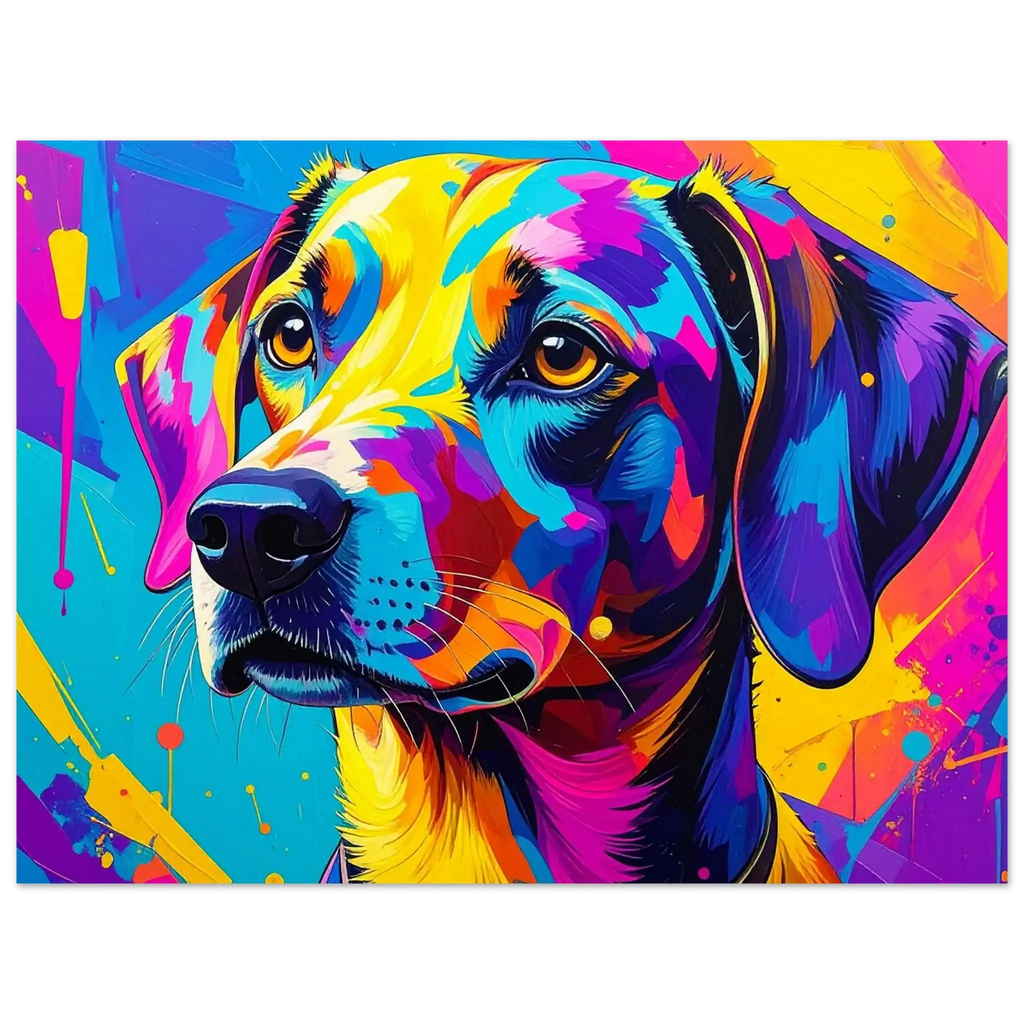 Bunter Hund Pop Art Kunstdruck – Modernes Wandbild für Tierfreunde-petllective