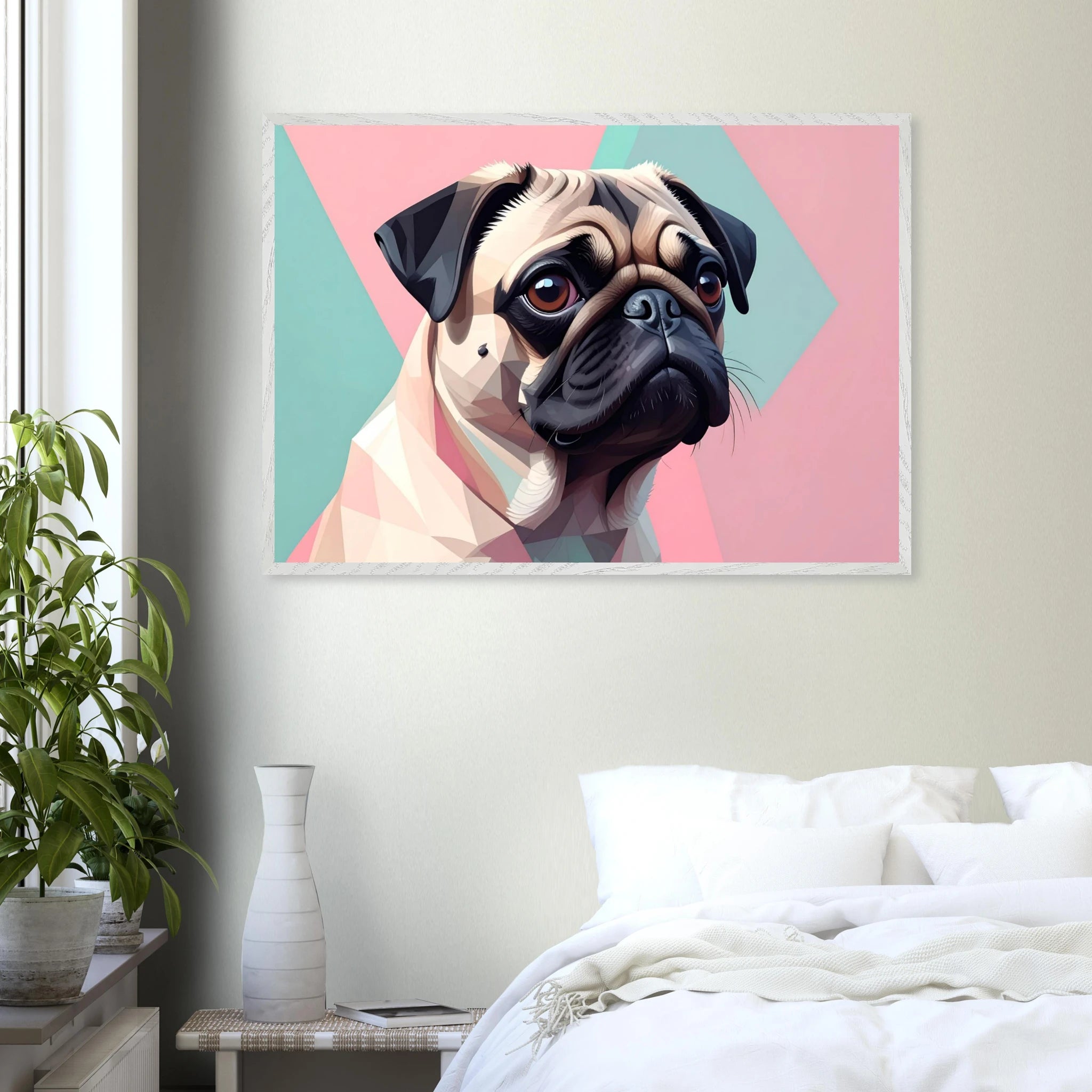 Niedlicher Mops im Pop-Art-Stil: Gerahmtes Premium-Poster mit lebendigen Farben und verschiedenen Rahmungen-petllective