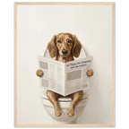 Nordic Fine-Art Poster Hund auf Toilette – humorvolles Wandbild für Hundeliebhaber im skandinavischen Stil