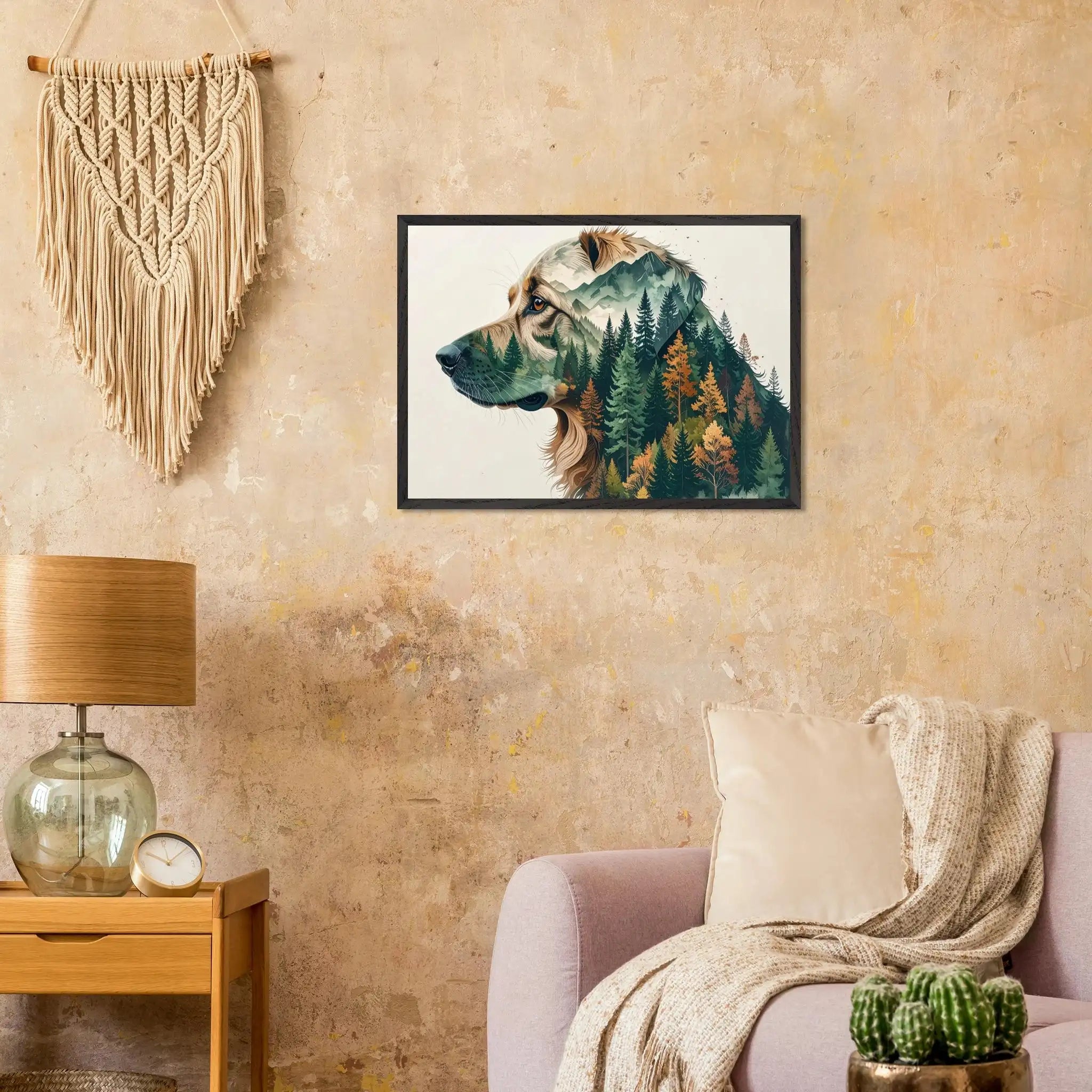 Hund Wald & Berge Wandbild – Premium Poster mit Rahmen-petllective
