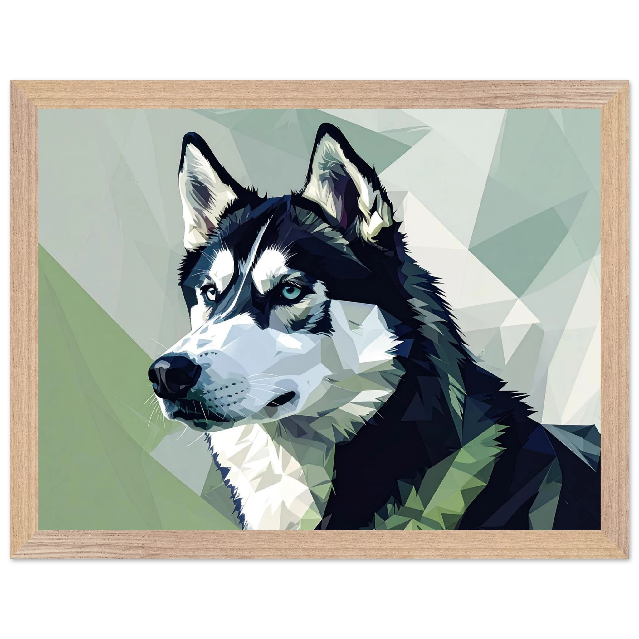 Abstraktes Husky-Porträt – Gerahmtes Premium-Poster mit lebendigen Farben und dezentem Glanz-petllective