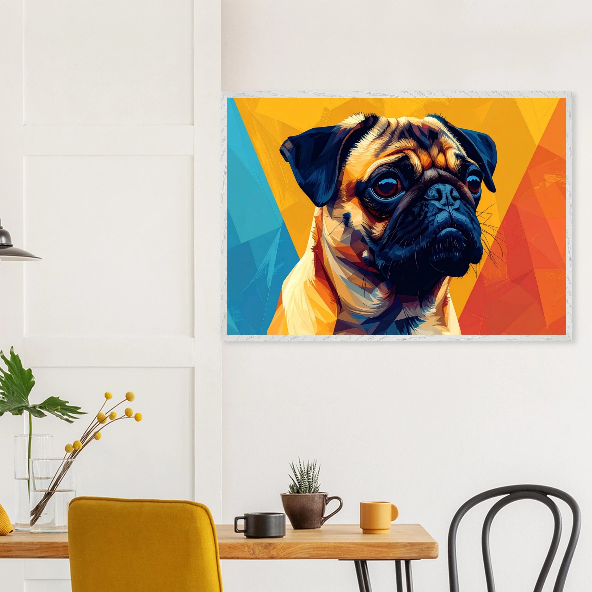 Abstrakter Mops-Kunstdruck: Premium-Poster mit Holzrahmen in leuchtendem, modernem Stil-petllective