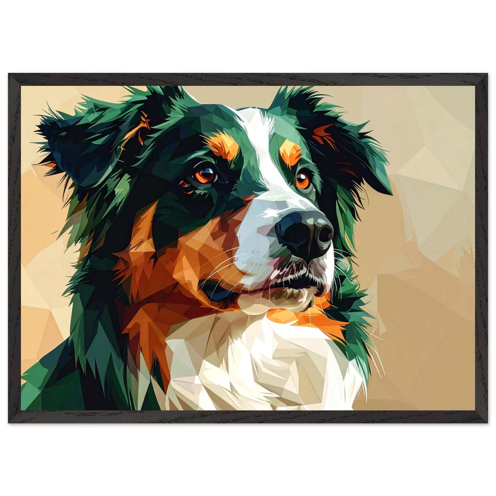 Australian Shepherd im Pop-Art-Stil – Premium-Poster mit Holzrahmen-petllective