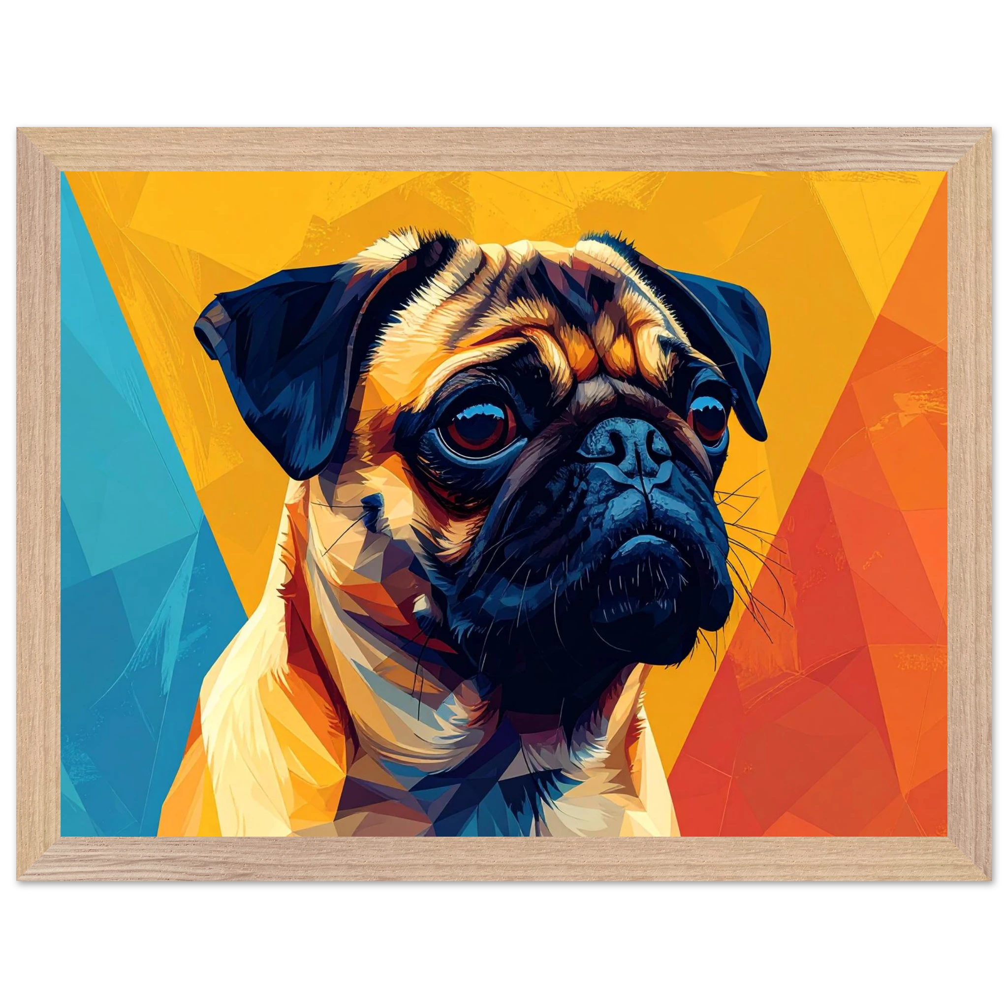 Abstrakter Mops-Kunstdruck: Premium-Poster mit Holzrahmen in leuchtendem, modernem Stil-petllective