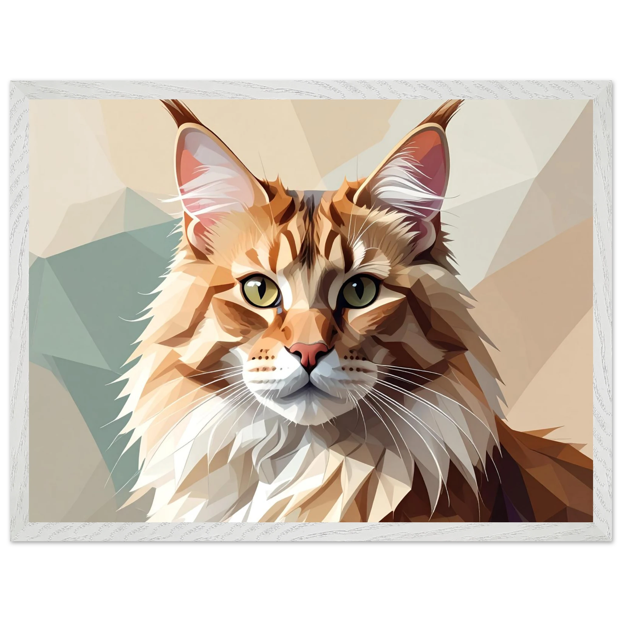 Abstrakte Maine Coon Katze: Premium-Poster aus halbmattem Premium-Papier mit Holzrahmen-petllective