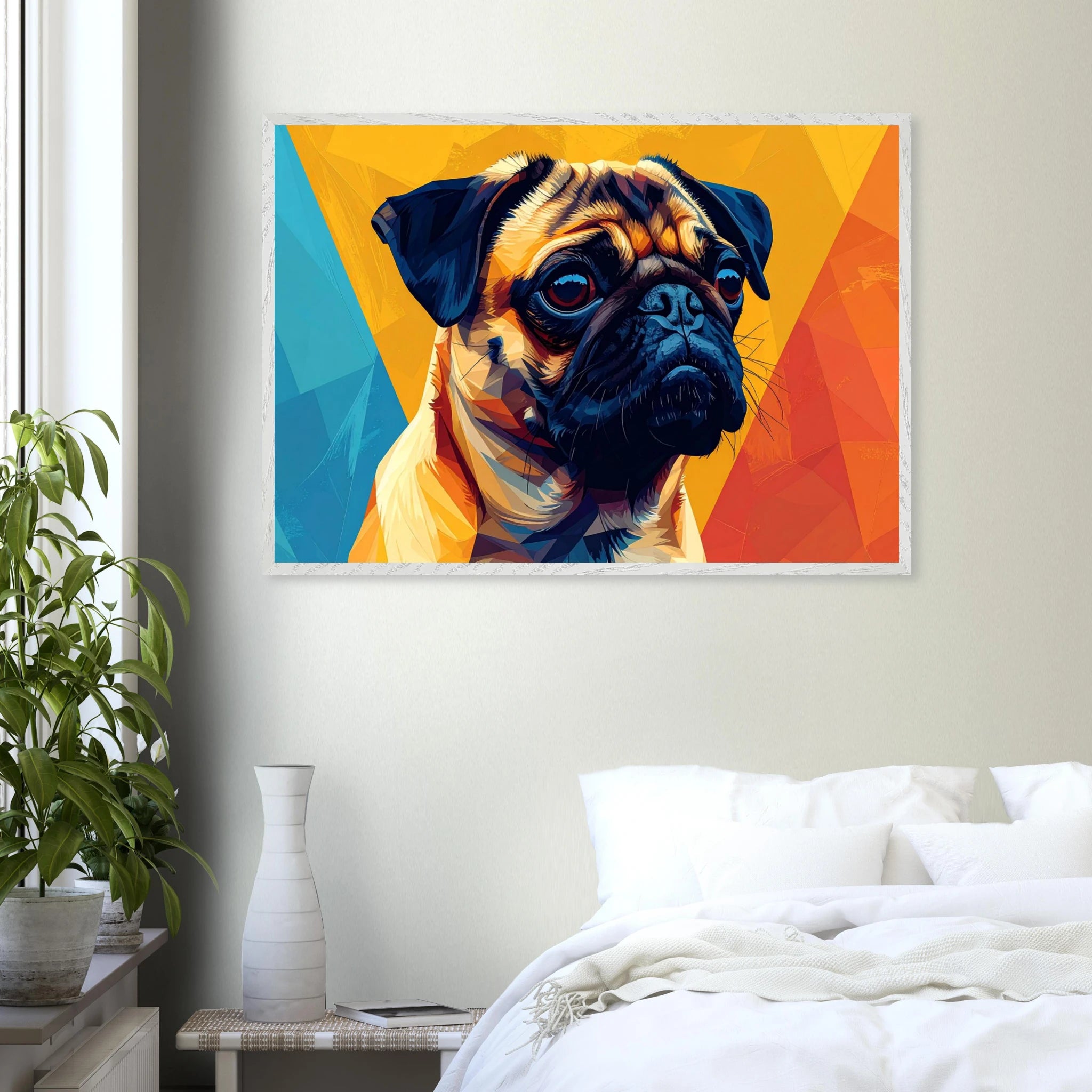Abstrakter Mops-Kunstdruck: Premium-Poster mit Holzrahmen in leuchtendem, modernem Stil-petllective